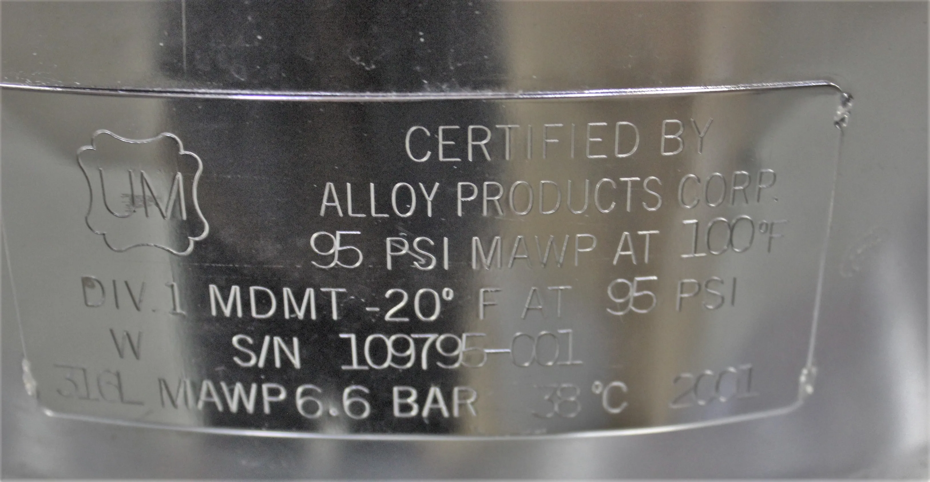 Alloy Products Corp. 316L MAWP6.6 Bar Stainless Steel Tank