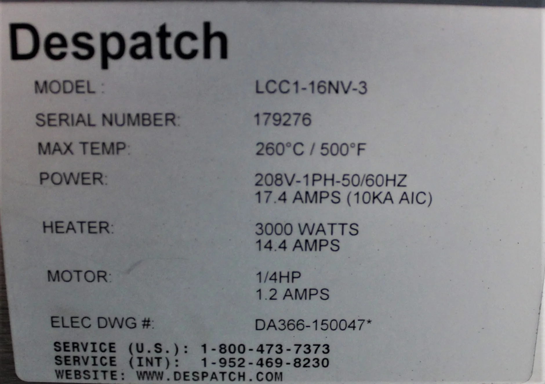 Despatch Double Stack LCC1-16NV-3 Series Oven with MRC 51000015AF Chart Recorder