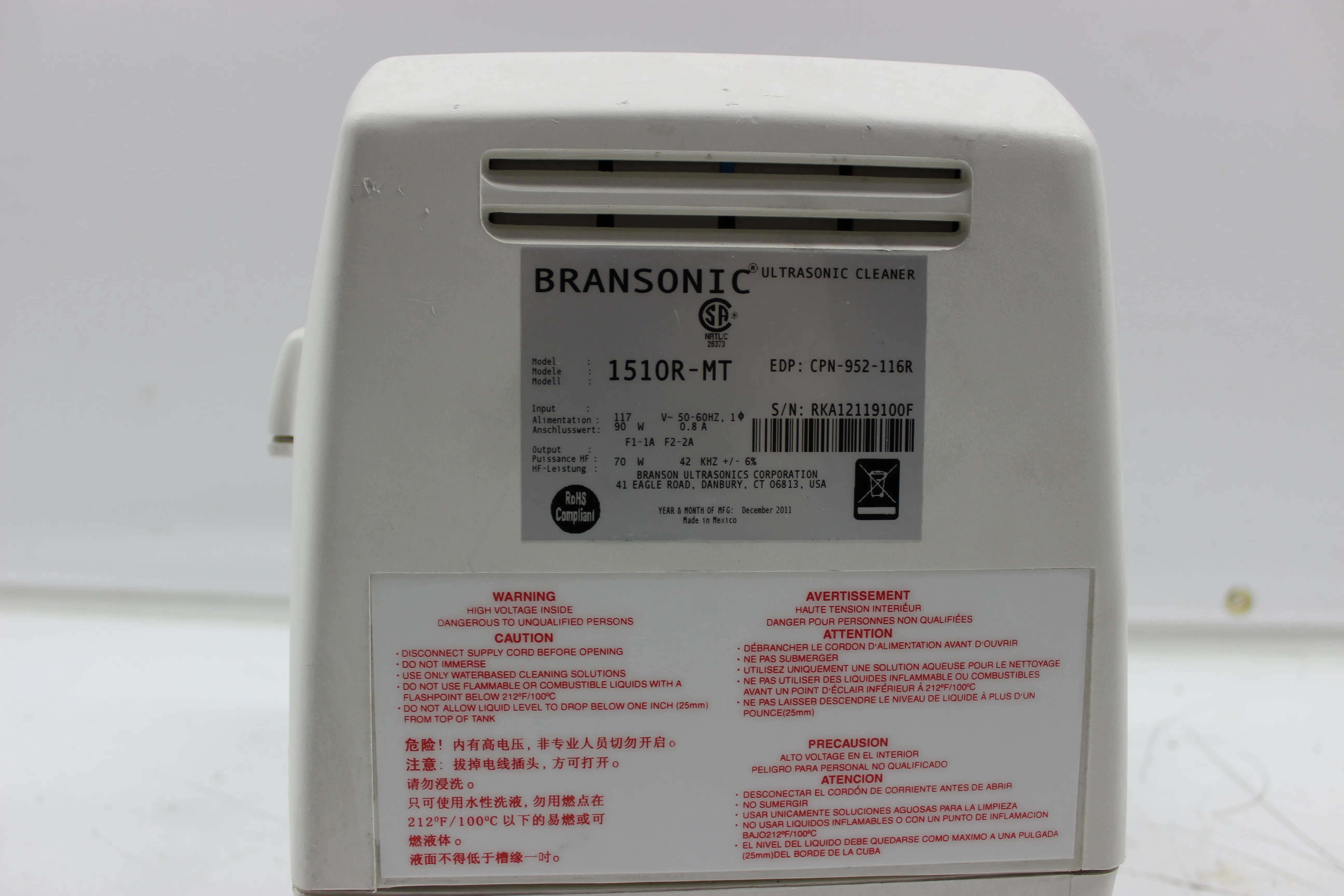 Branson 1510 Bransonic Ultrasonic Cleaner 1510R-MT