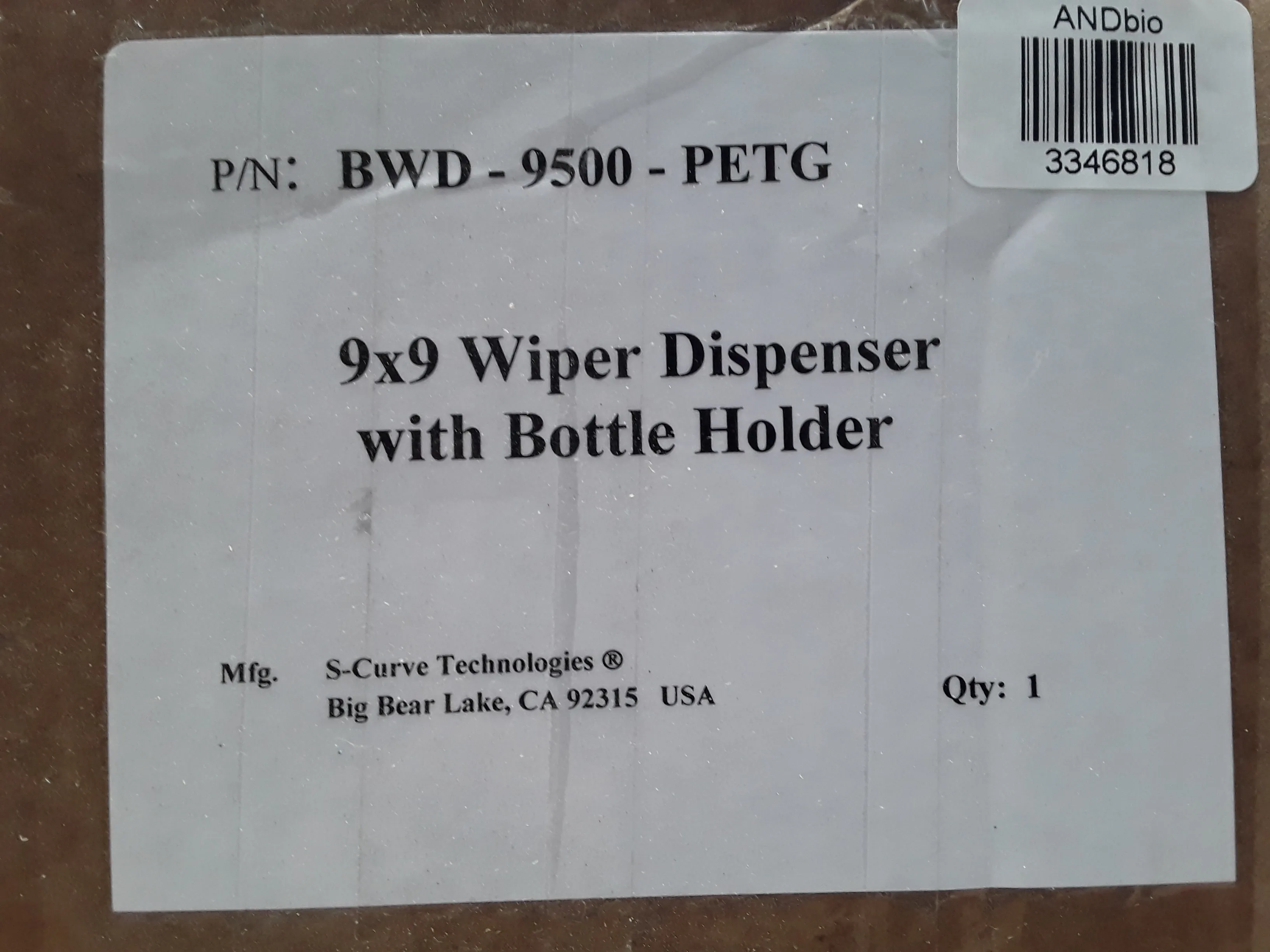 S-Curve BWD-9500 PETG 9x9 Wiper Dispenser w Bottle Holder