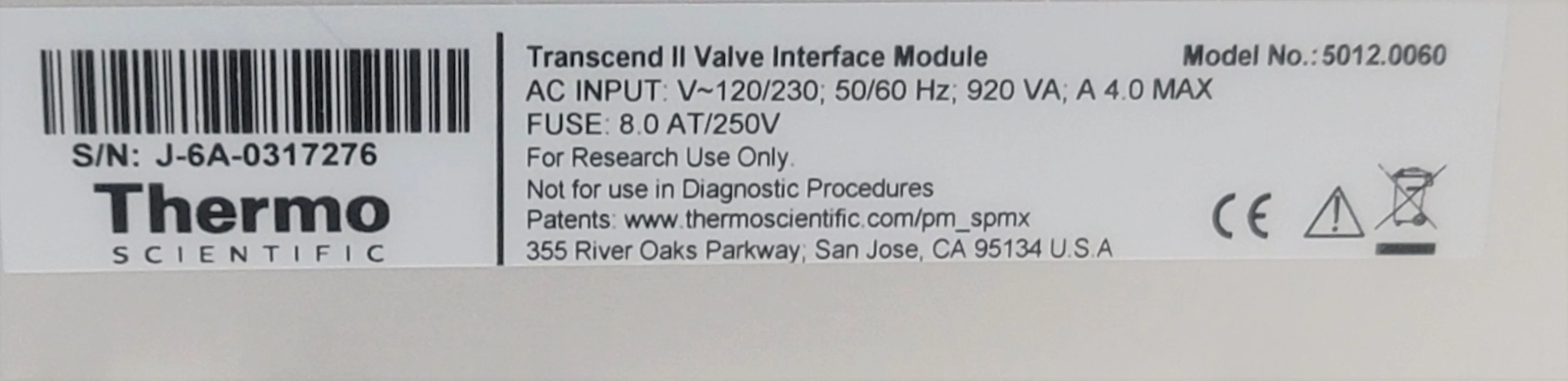 Thermo Scientific Transcend II VIM Valve HPLC / FPLC / GC / CE