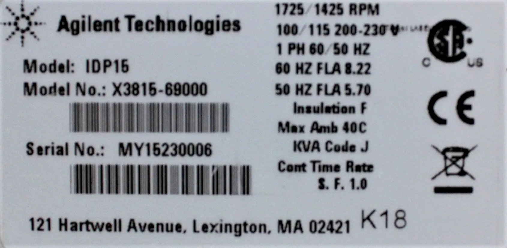 Agilent Technologies IDP-15 Dry Scroll Vacuum Pump