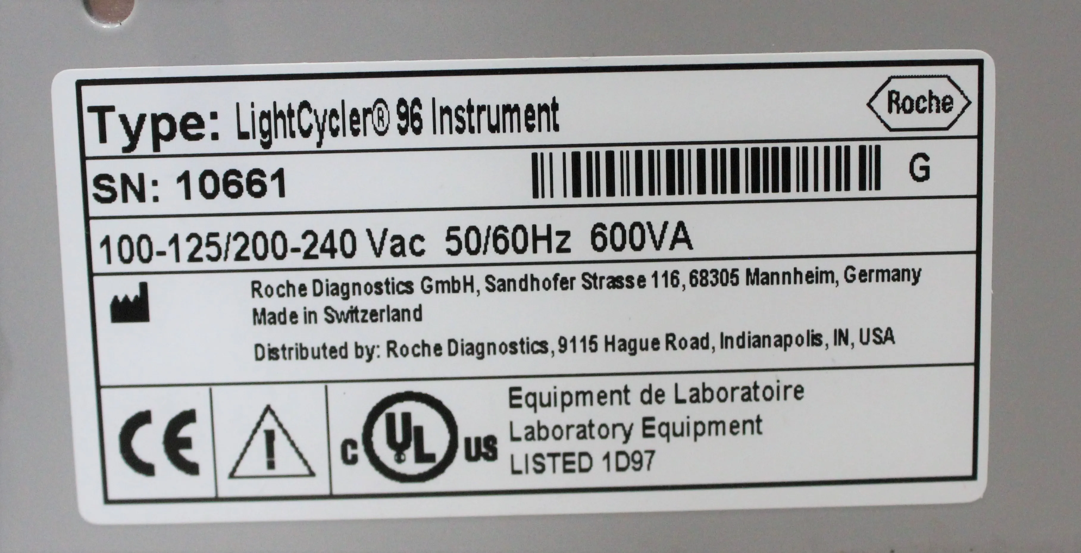 Roche LightCycler 96 Instrument PCR Thermal Cycler 10661 Needs Repairs AS-IS 120V/220V 50Hz/60Hz