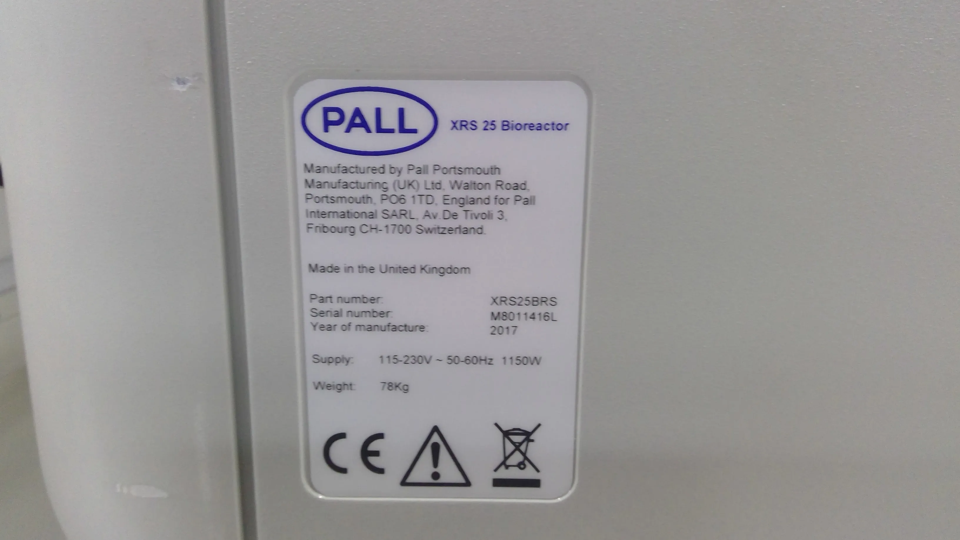 Pall Bioreactor w/ mPath Control Tower Allegro XRS25BRS