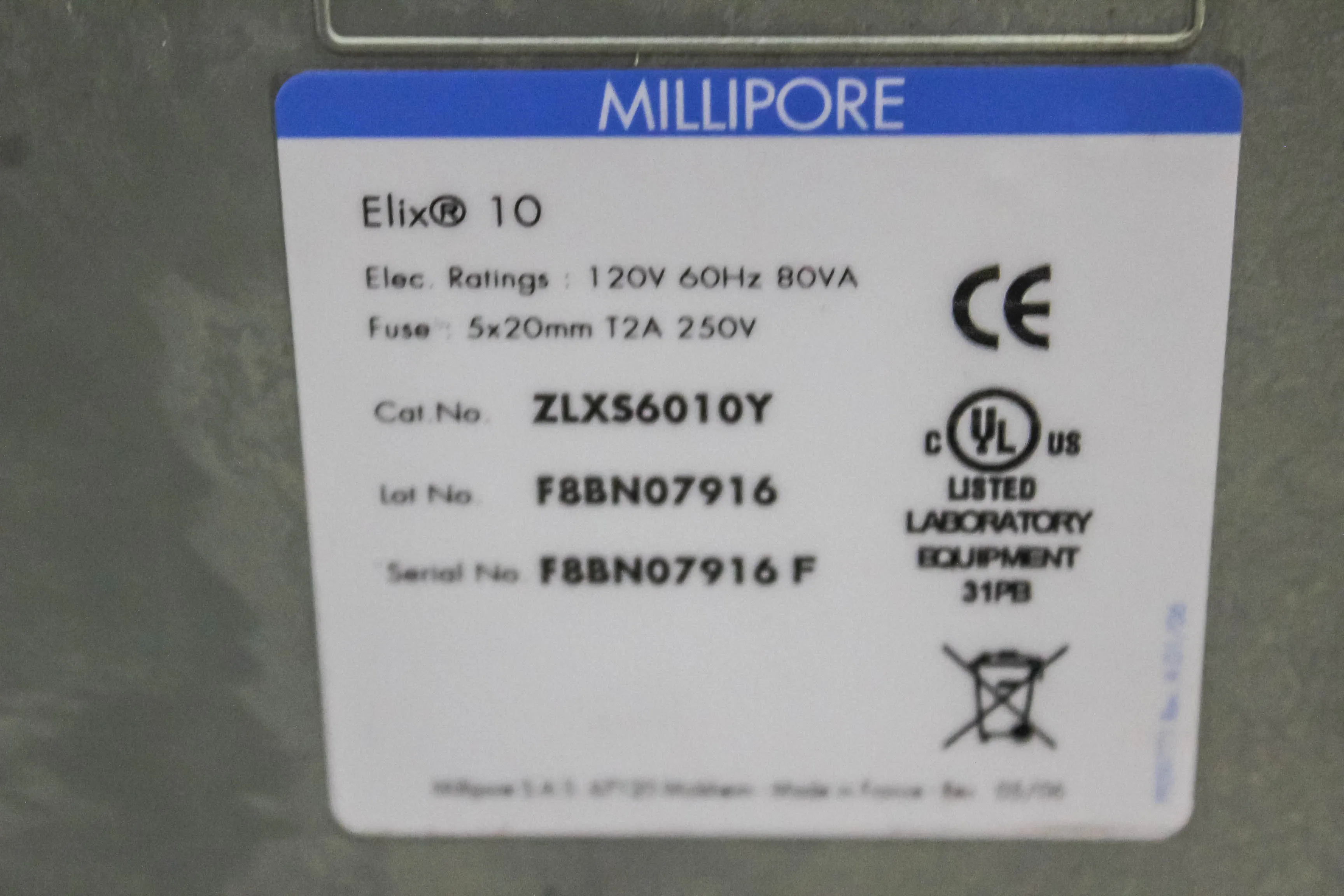 Used Millipore Elix 10 Water Purification System Elix 10