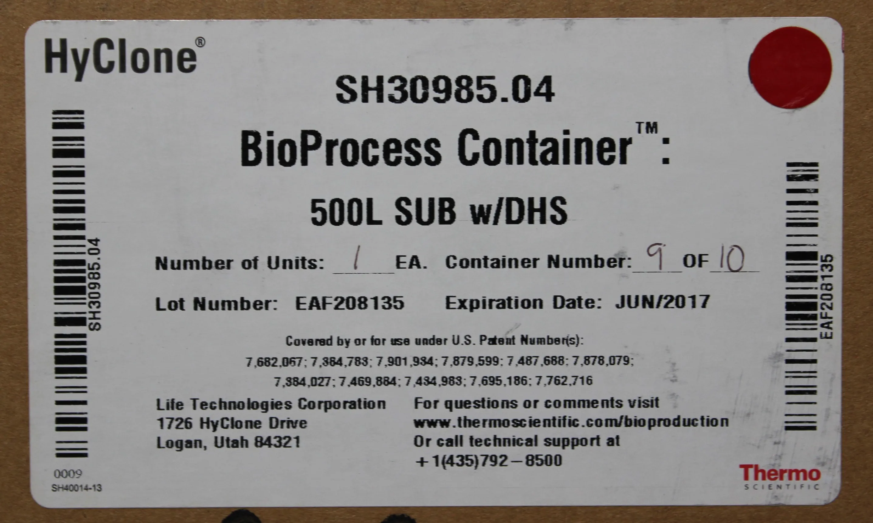 Thermo Scientific BioProcess Container 500L Sub w DHS SH30985.04