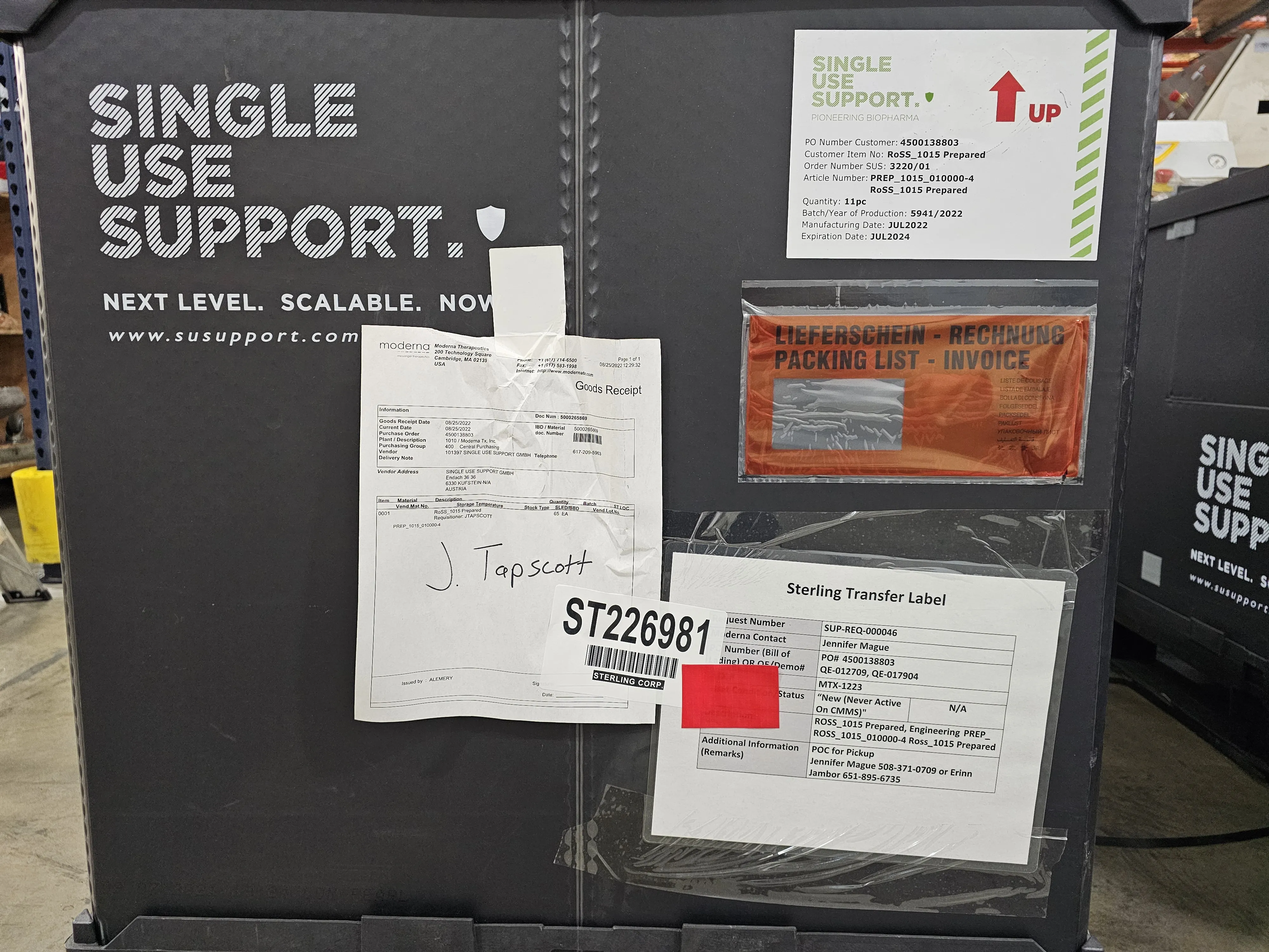 Single Use Support RoSS_1015 Prepared Bio container with Batch Expiration JULY 2024