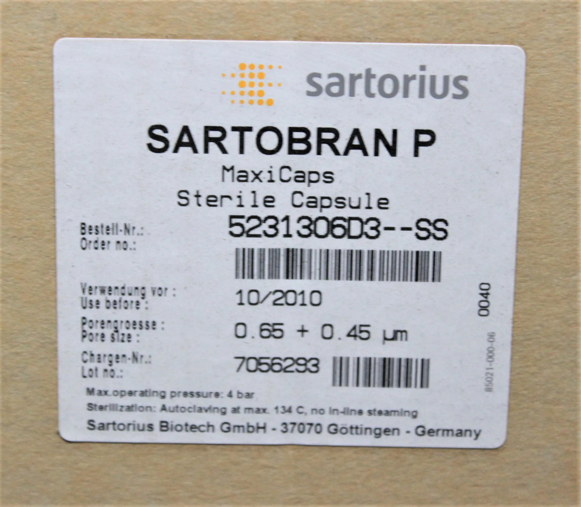 Sartorius Sartobran P MaxiCaps Sterile Capsule 5231306D3-SS 0.65um + 0.45um