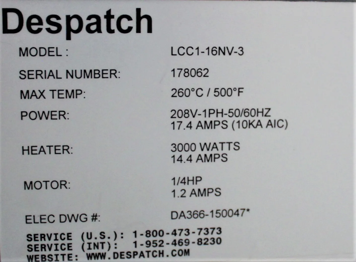 Despatch Double Stack LCC Series Oven with MRC 51000015AF Chart Recorder