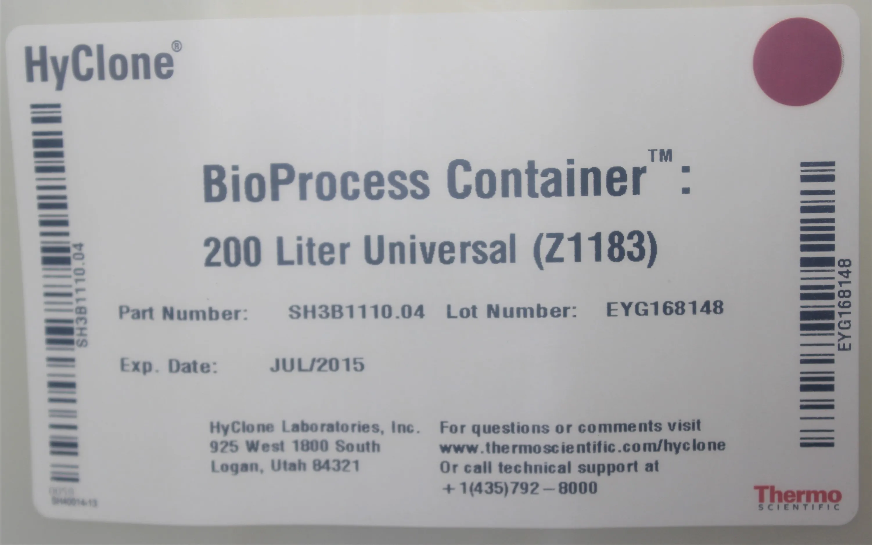 Thermo Scientific Hyclone BioProcess Container 200L Universal Z1183