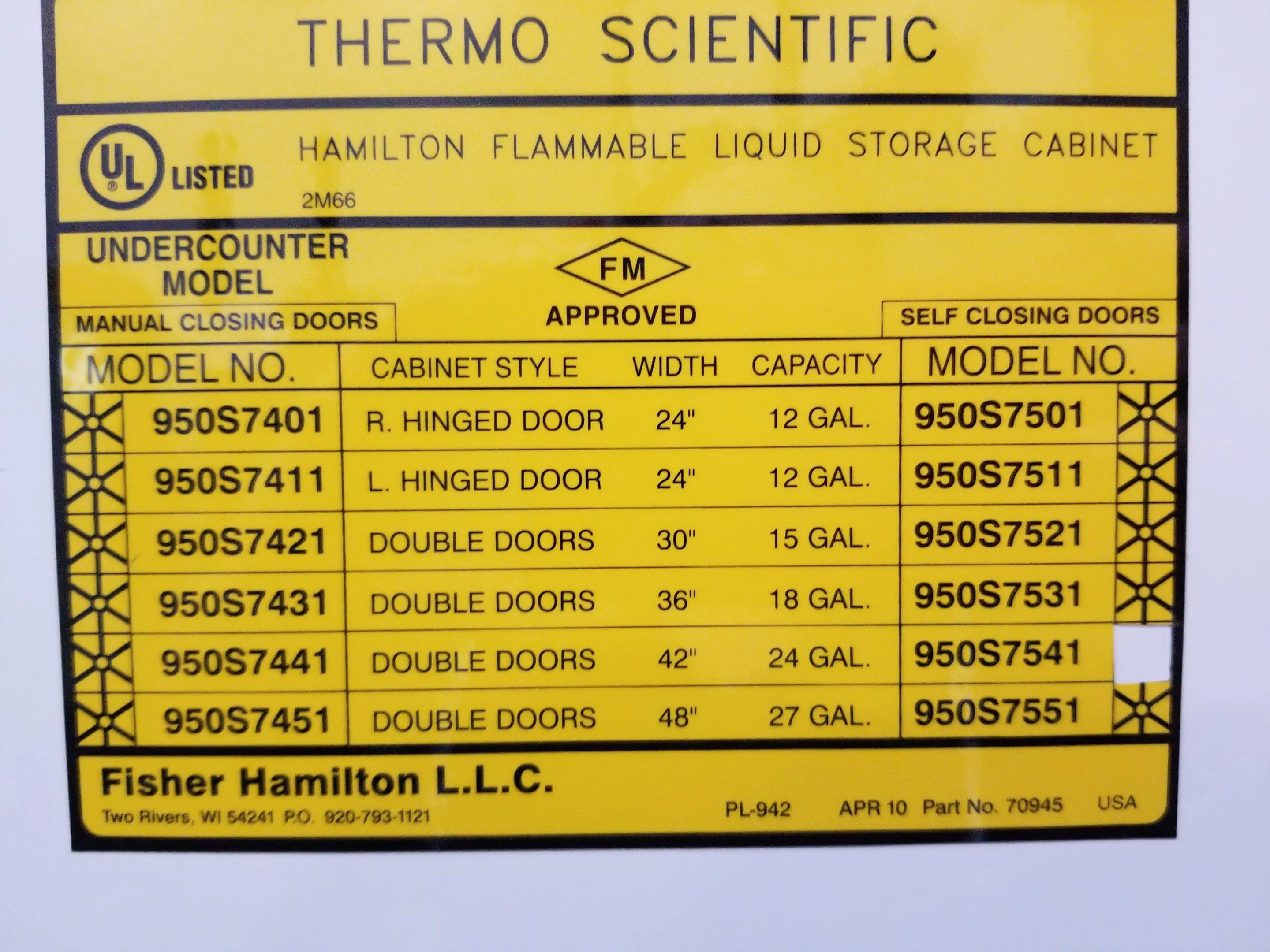 Fisher Hamilton Biosafety Cabinet 55326