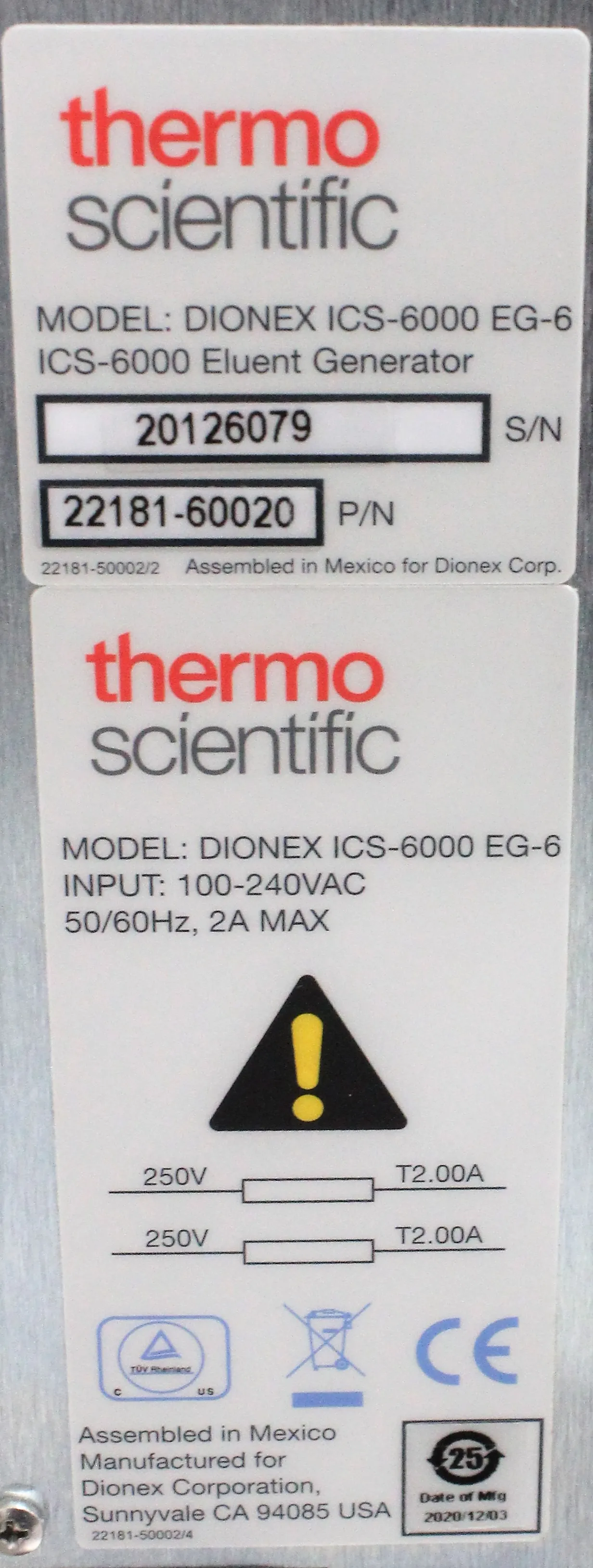 Thermo Scientific Dionex ICS-6000 EG-6 Eluent Generator