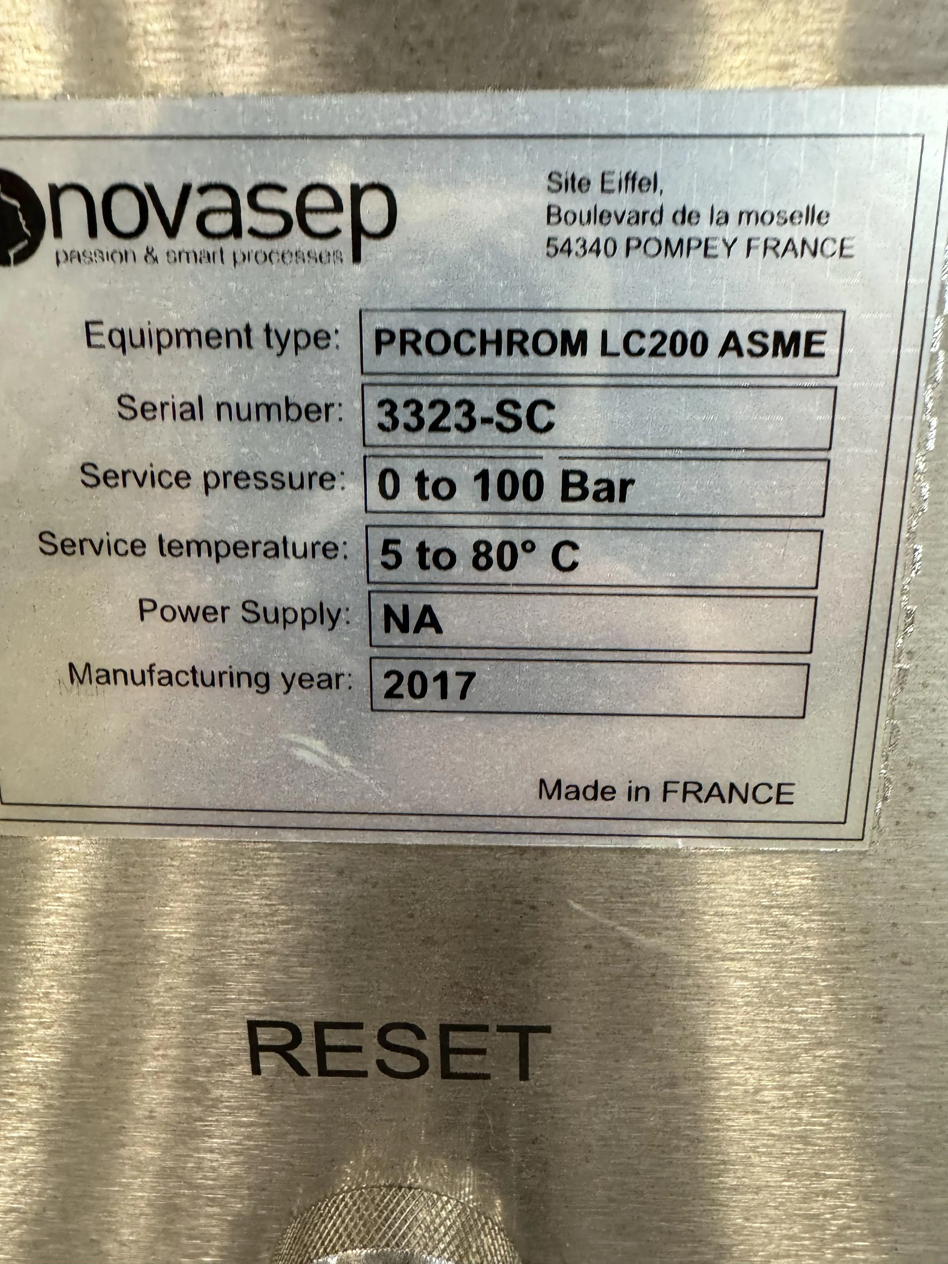 Used Novasep ProChrom LC200 ASME Column