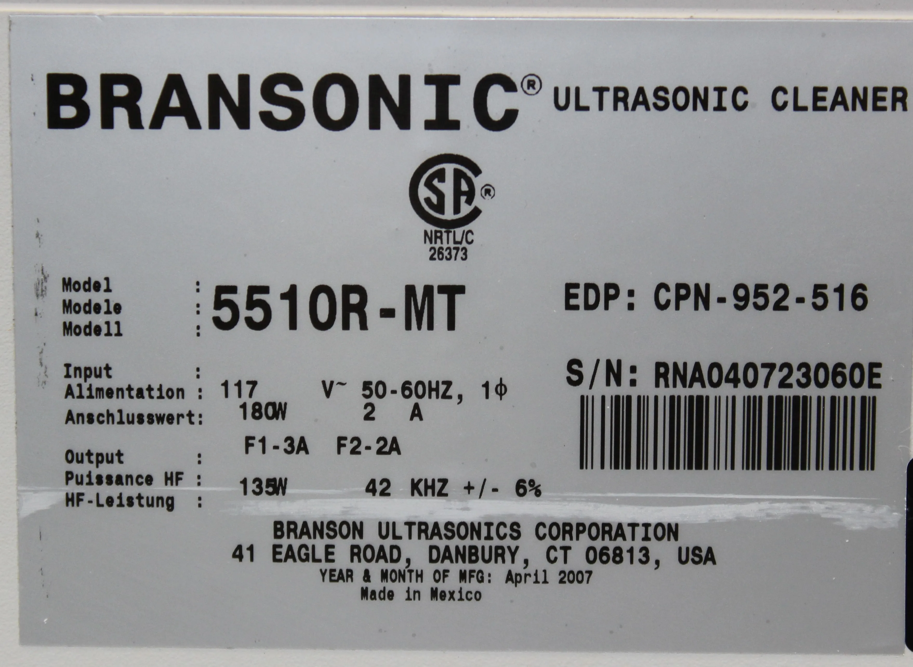 Branson Ultrasonic Cleaner 5510R-MT 5510 - Used Laboratory Equipment