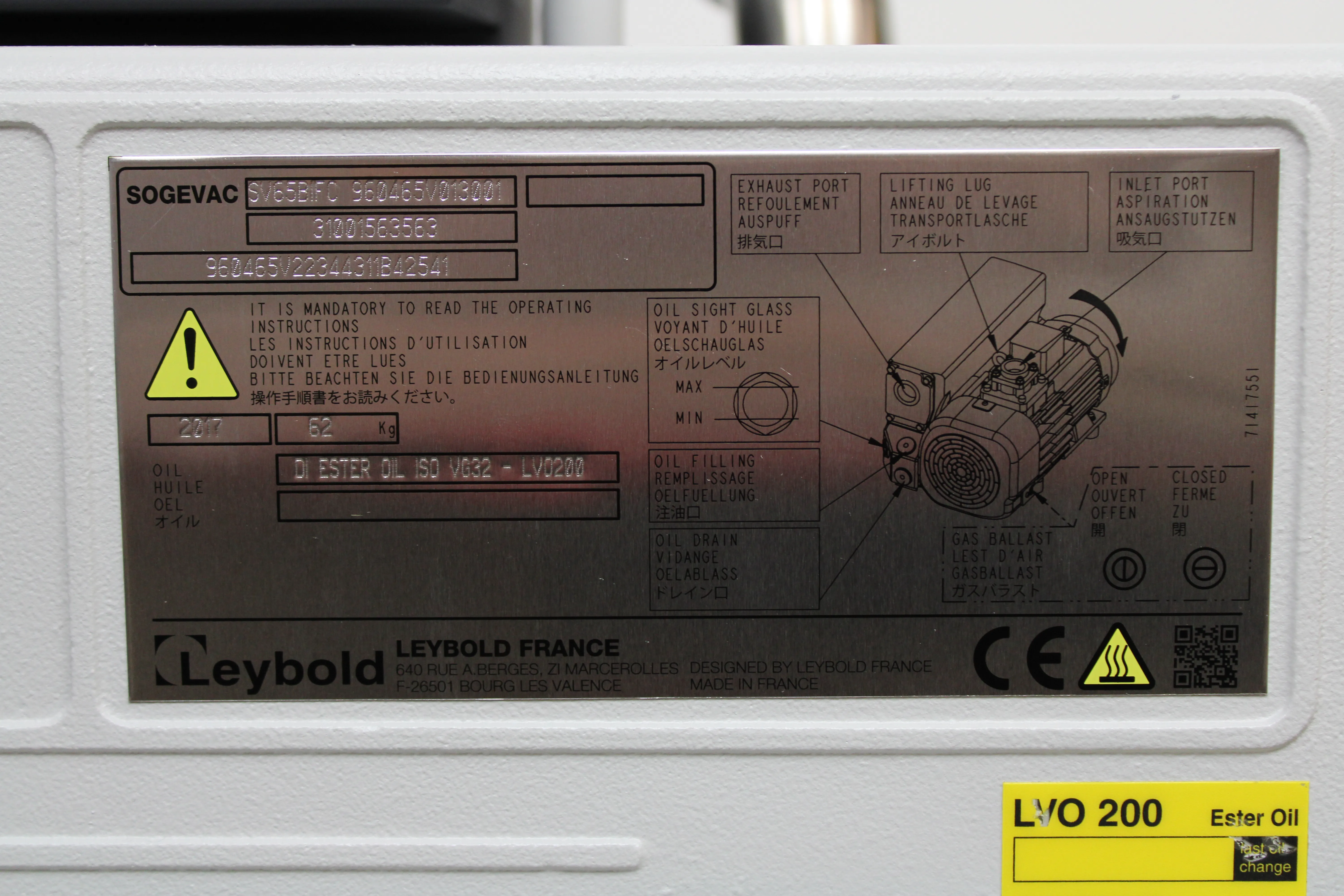 Leybold SOGEVAC SV65BIFC 960465V013001 Vacuum Pump