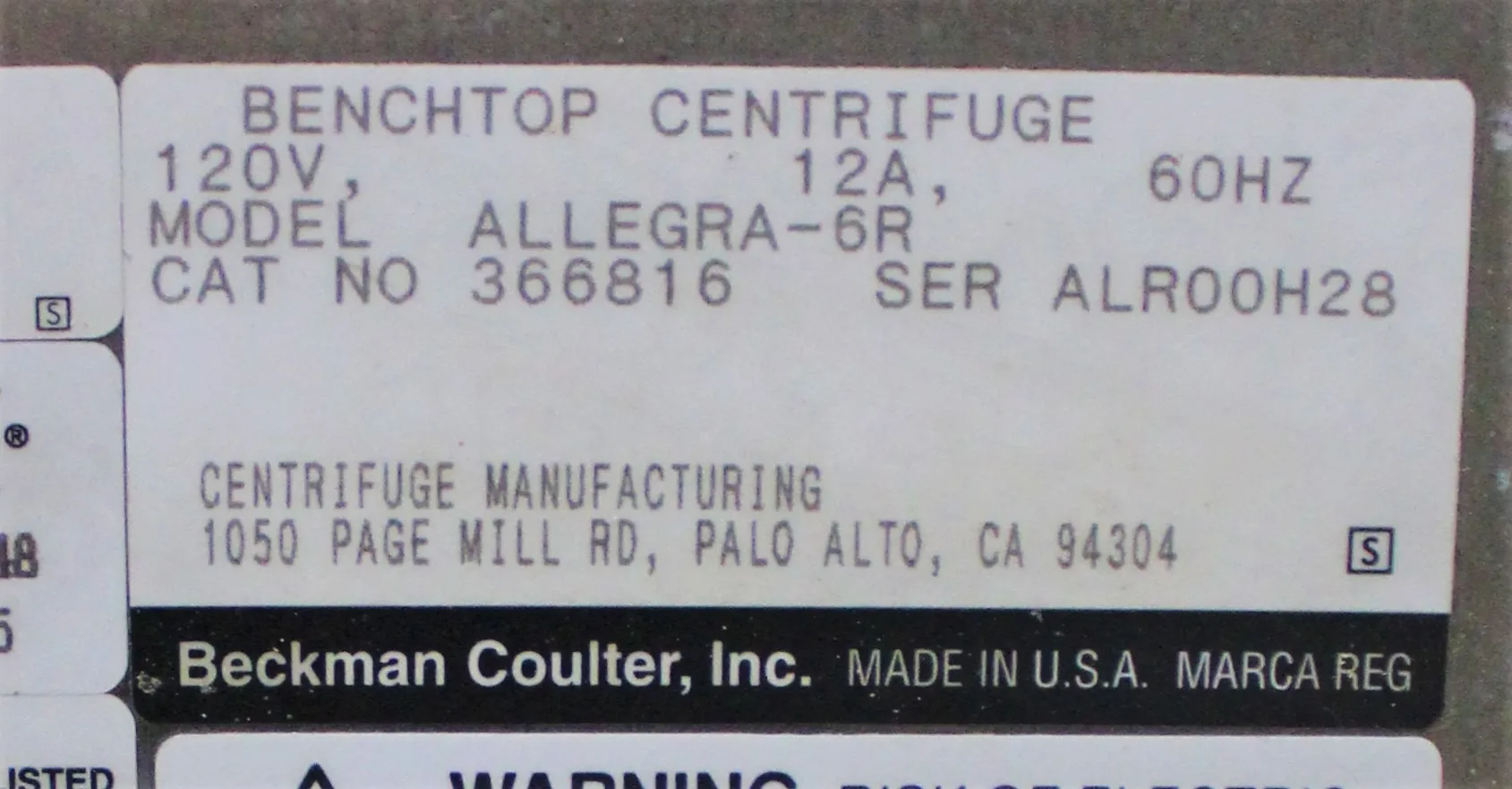 Beckman Coulter Allegra-6R Refrigerated Benchtop Centrifuge