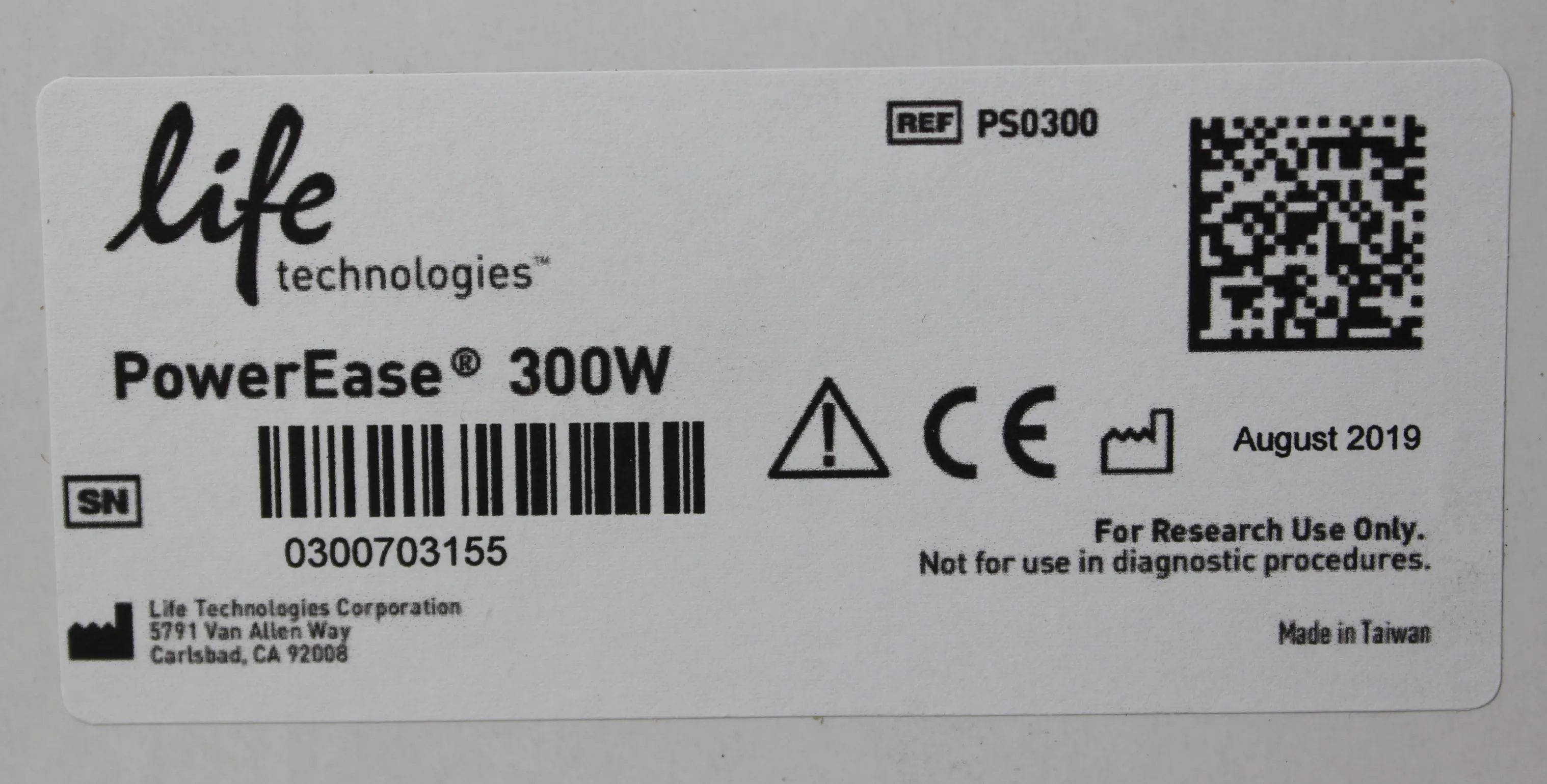 Life Technologies PowerEase 300W PS0300 Programmable Power Supply