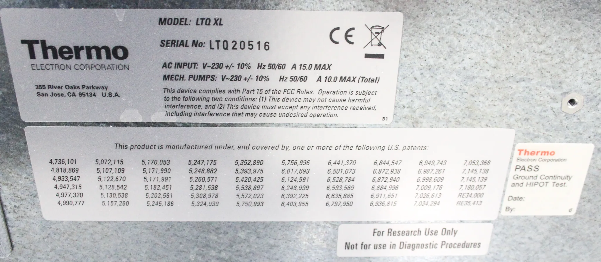 Thermo LTQ XL Linear Ion Trap Mass Spectrometer with Vacuum Pumps