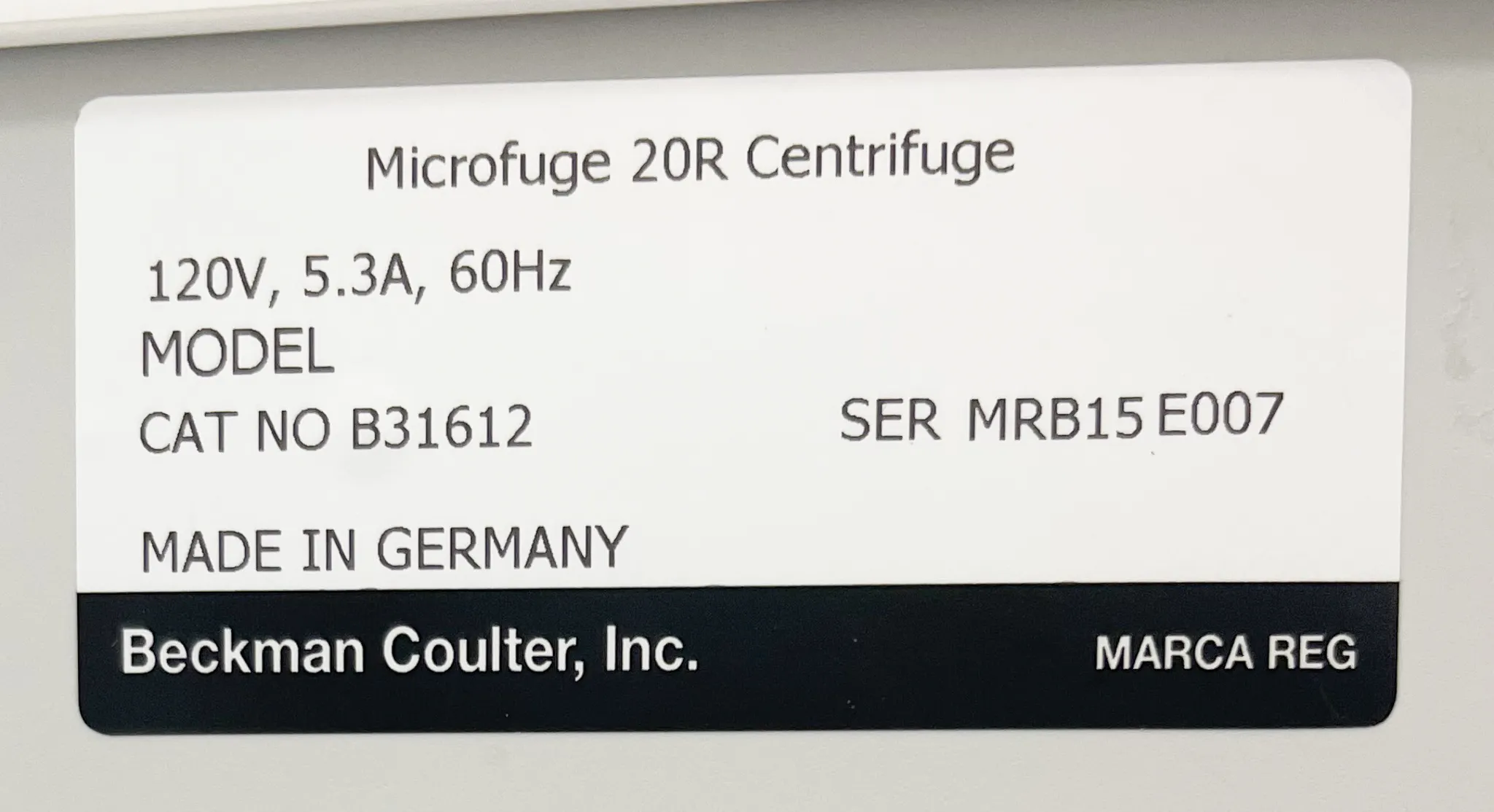 Beckman Coulter Microfuge 20R Microcentrifuge 120V/60 Hz