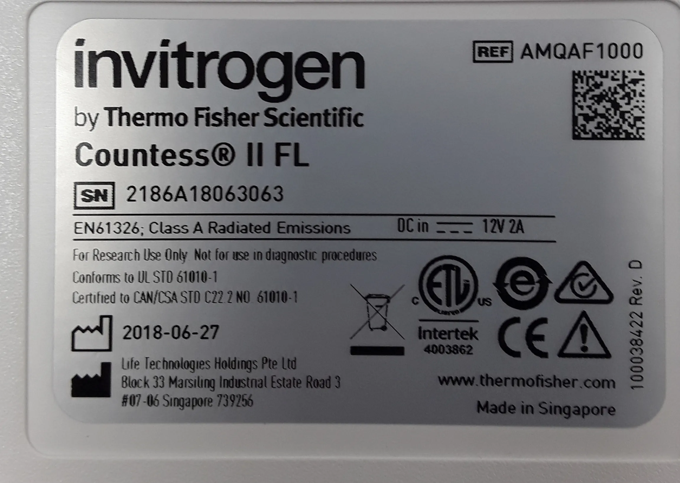 Invitrogen Countess II FL Automated Cell Counter AMQAF1000