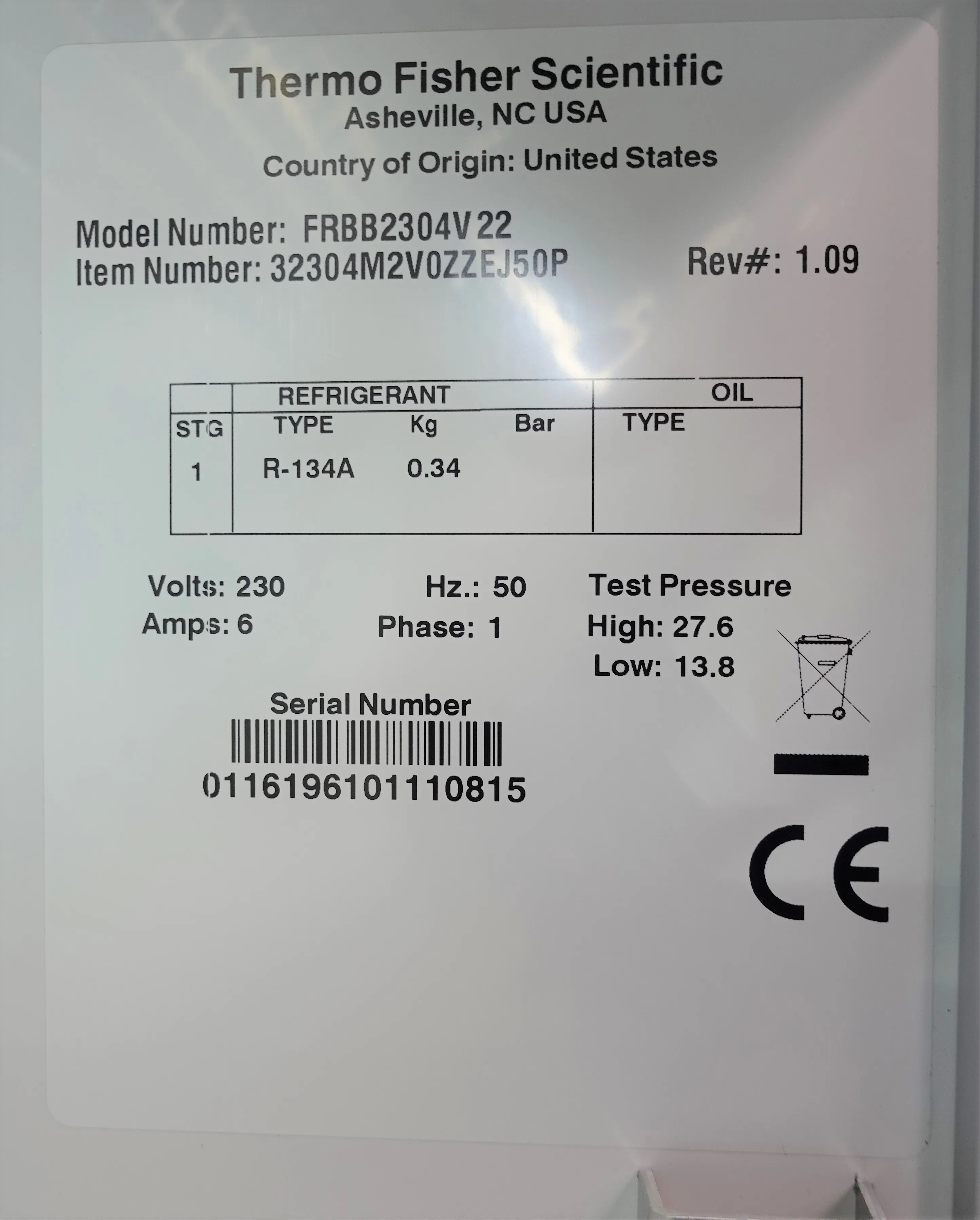 Thermo Fisher High-Performance Blood Bank Glass Door Refrigerator FRBB2304V22