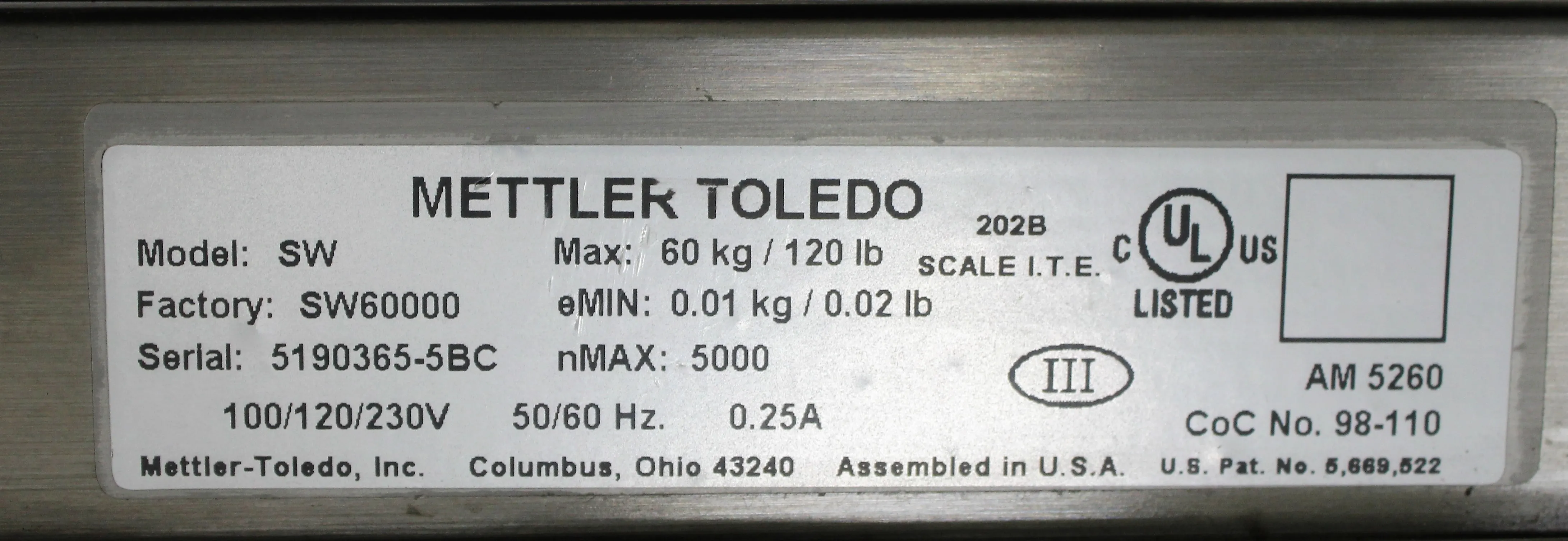 Mettler Toledo Speed Weigh SW60000 Stainless Steel Scale