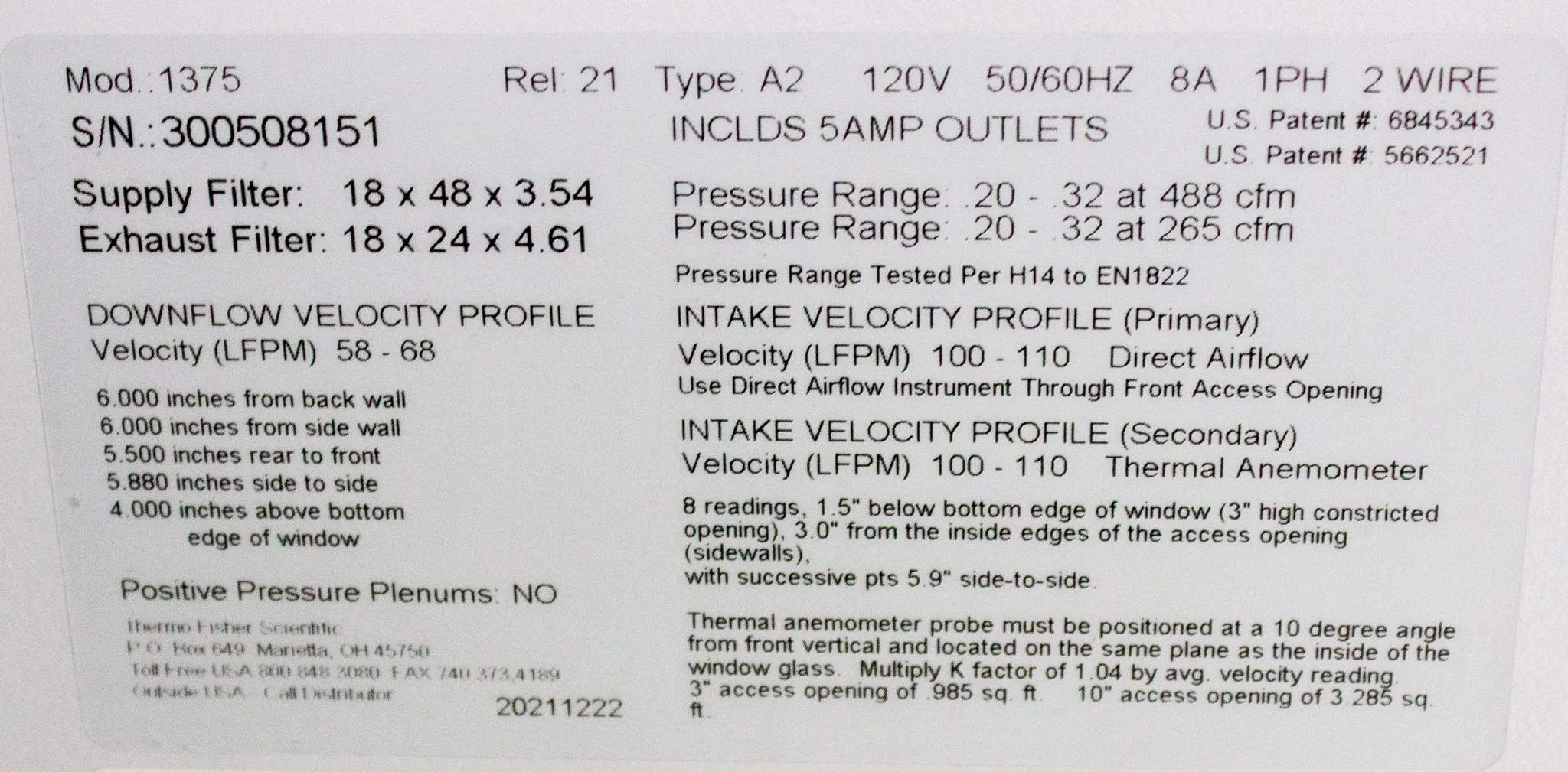 Thermo Scientific 1300 Series Class II, Type A2 Bio Safety Cabinet 4ft Model 1375 with SmartFlow Technology