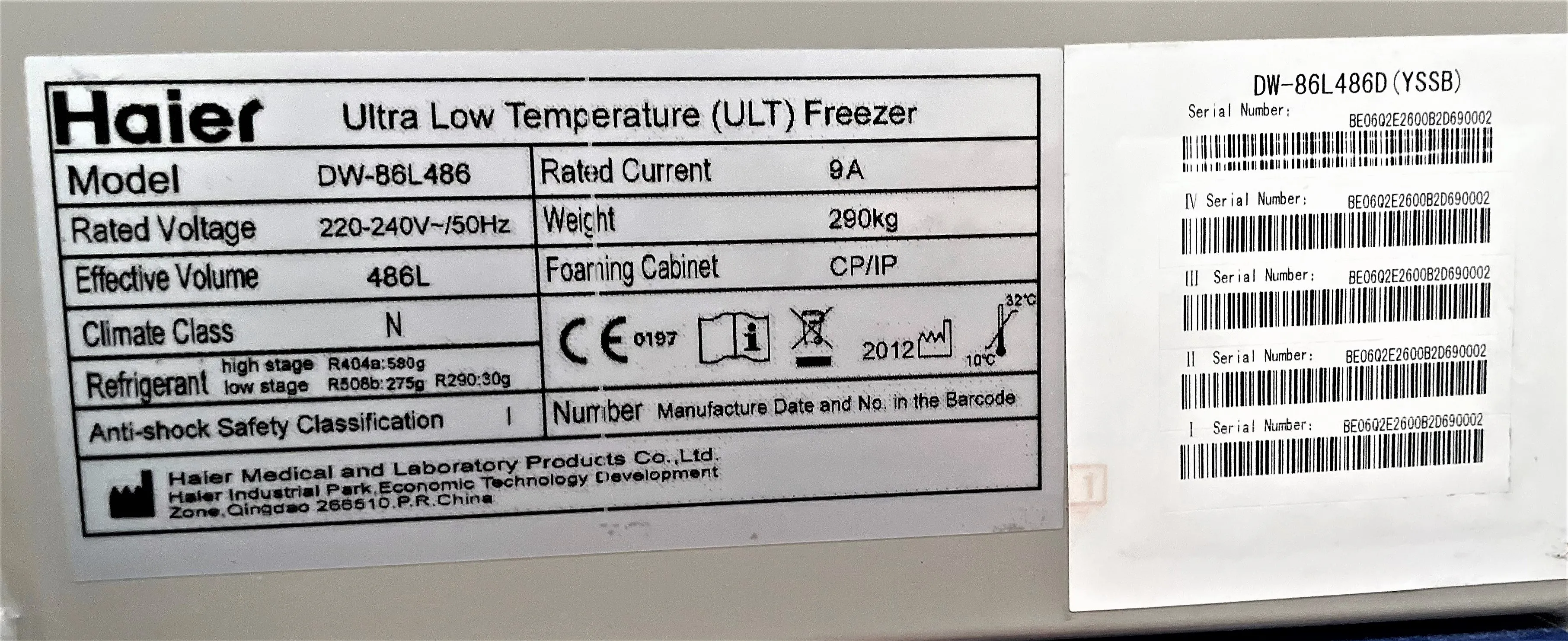 Haier ULT Freezer DW-86L486 - New other (see details)