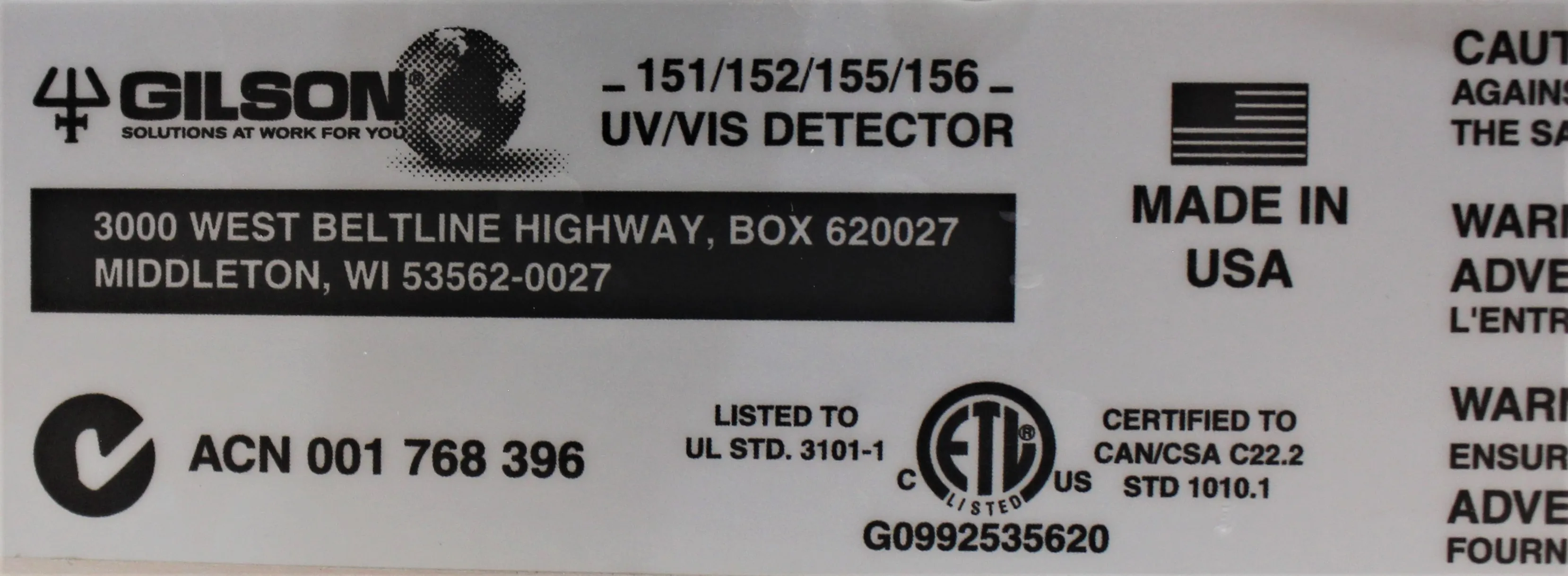 Gilson UV/Vis Dual Wavelength Detector