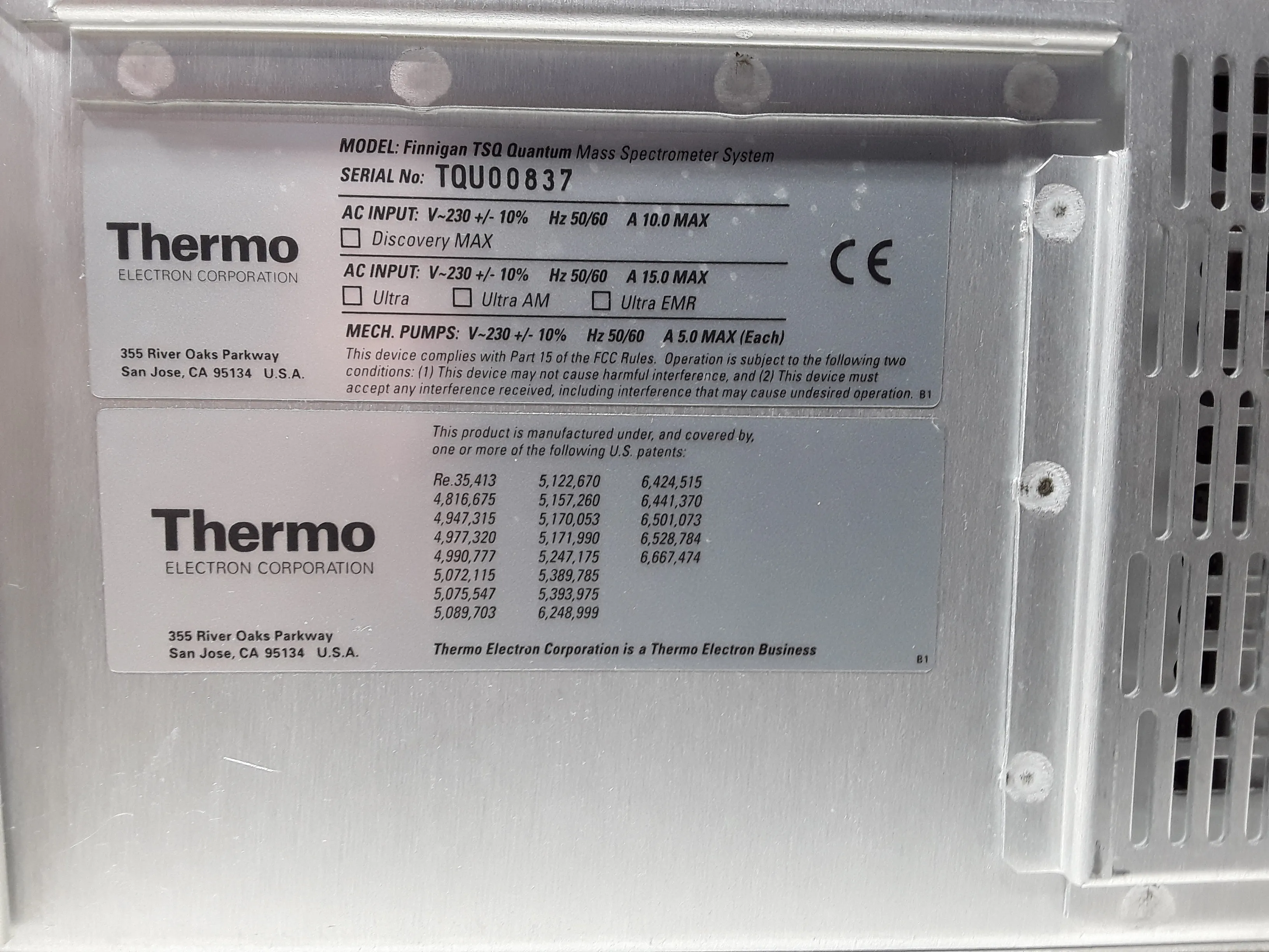 Thermo Electron Corporation Finnigan TSQ Quantam Ultra EMR Mass Spectrometer Class 2