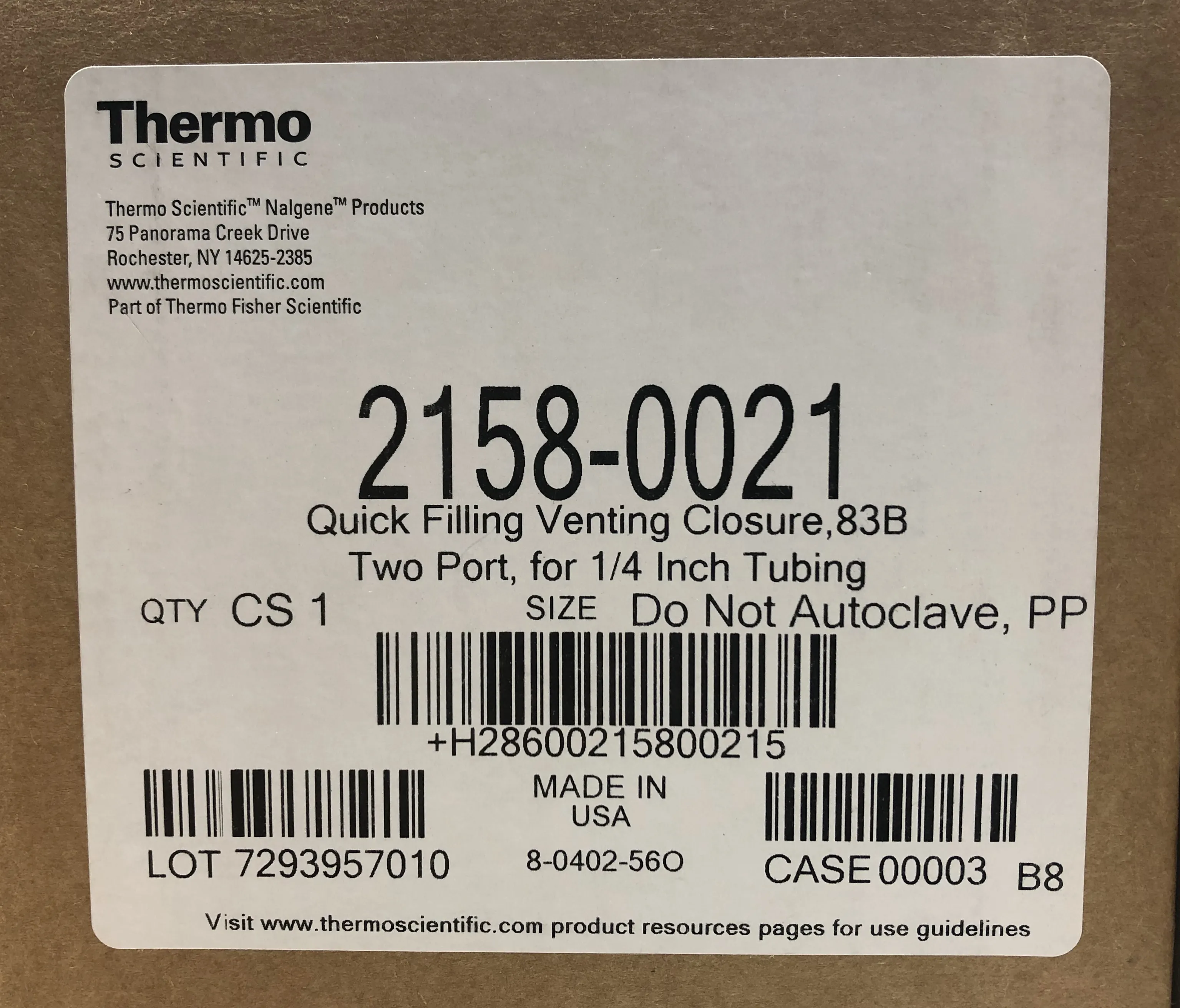 Thermo Scientific 2158-0021 Quick Filling Venting Closure Lot of 25