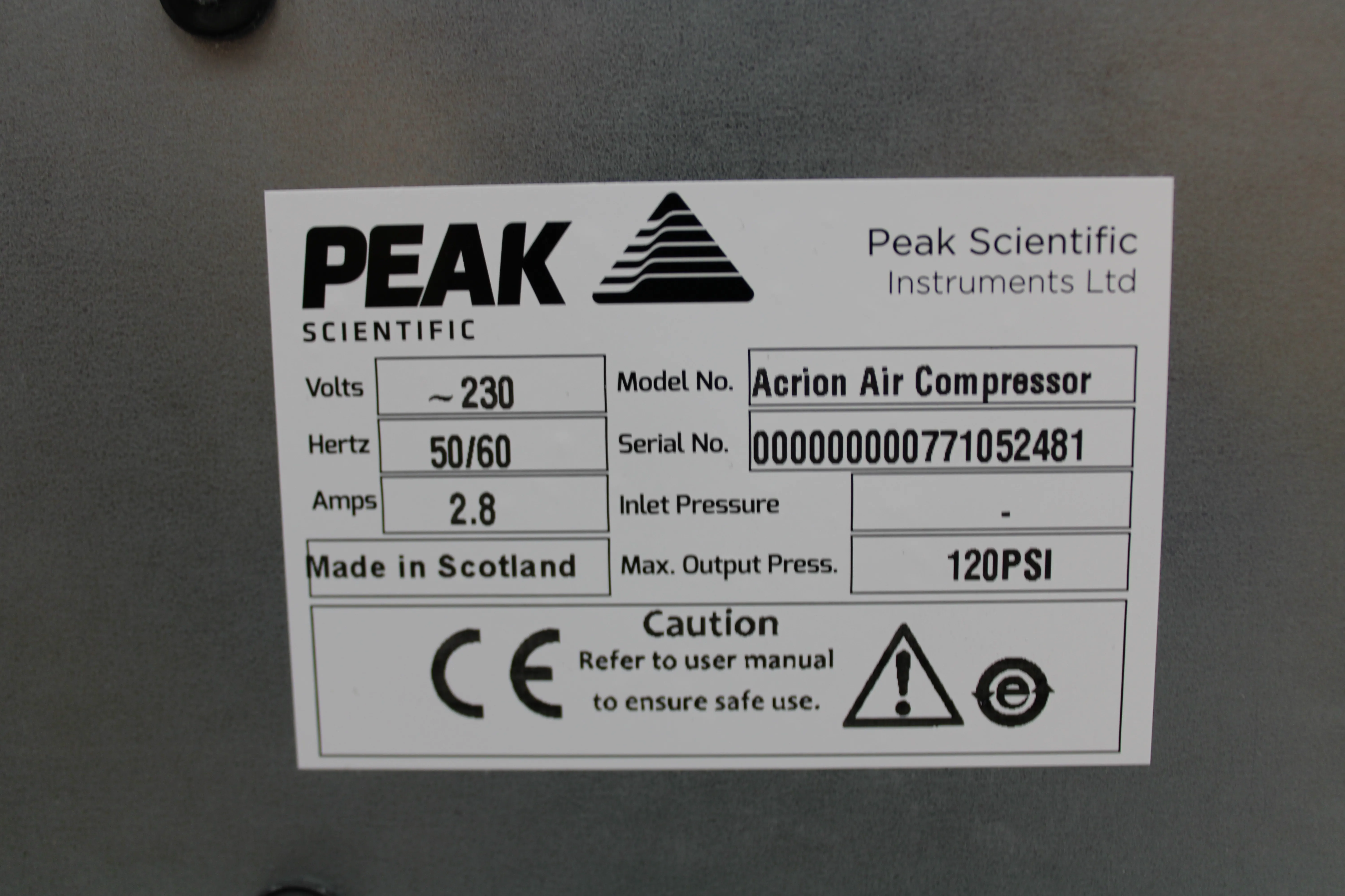 Peak Scientific Acrion Air Compressor + Acrion N2 Nitrogen Generator