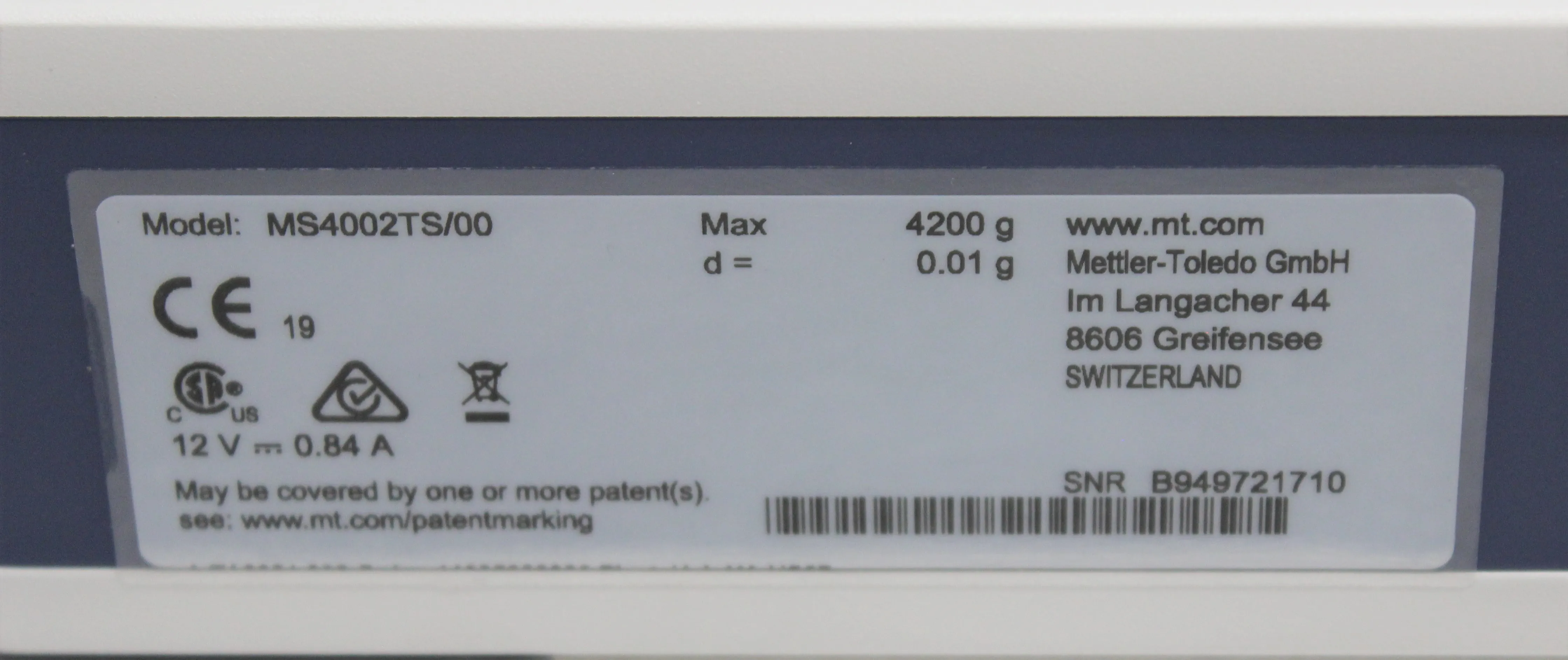 Mettler-Toledo MS4002TS/00 Analytical Balance 4200g Cap with HCD Display