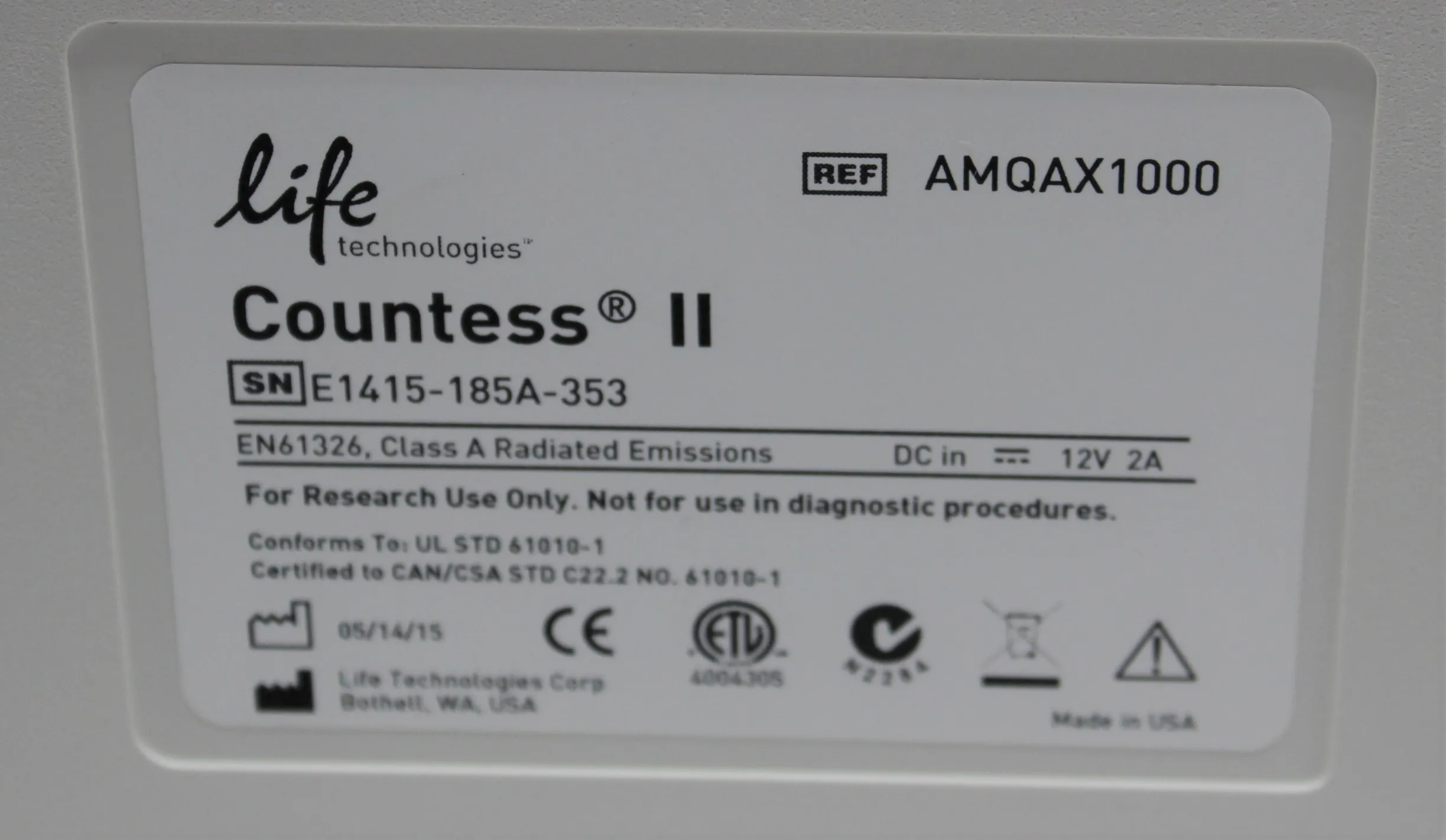 Life Technologies Countess II Automated Cell Counter AMQAX1000