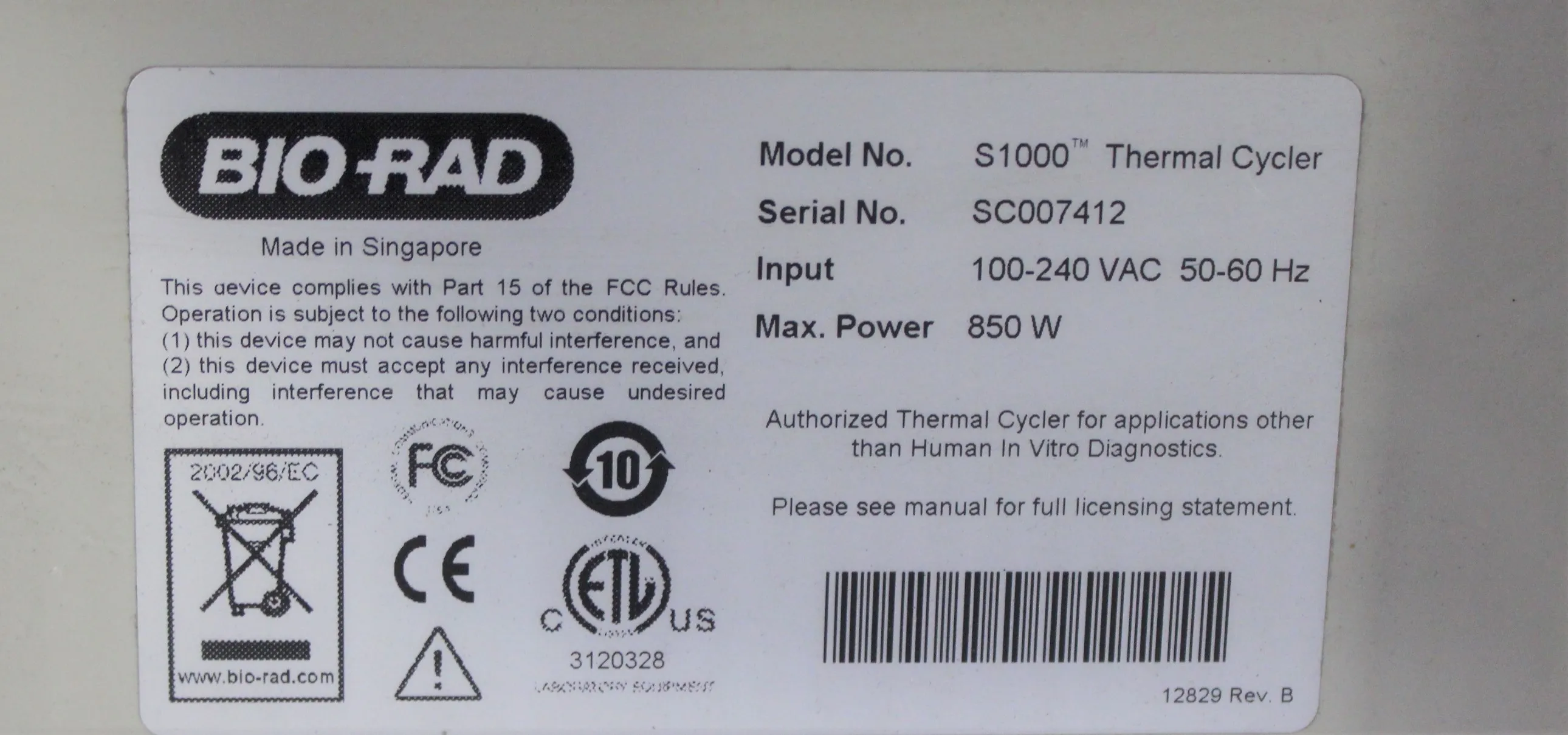 Bio Rad S1000 Thermal Cycler PCR DNA Testing Equipment