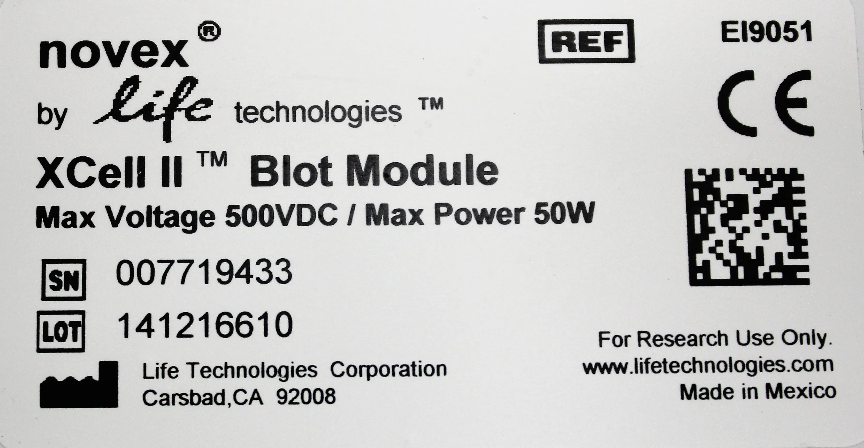 Novex EI9051 XCell II Blot Module and XCell Sure Lock Lid - Used Laboratory Equipment