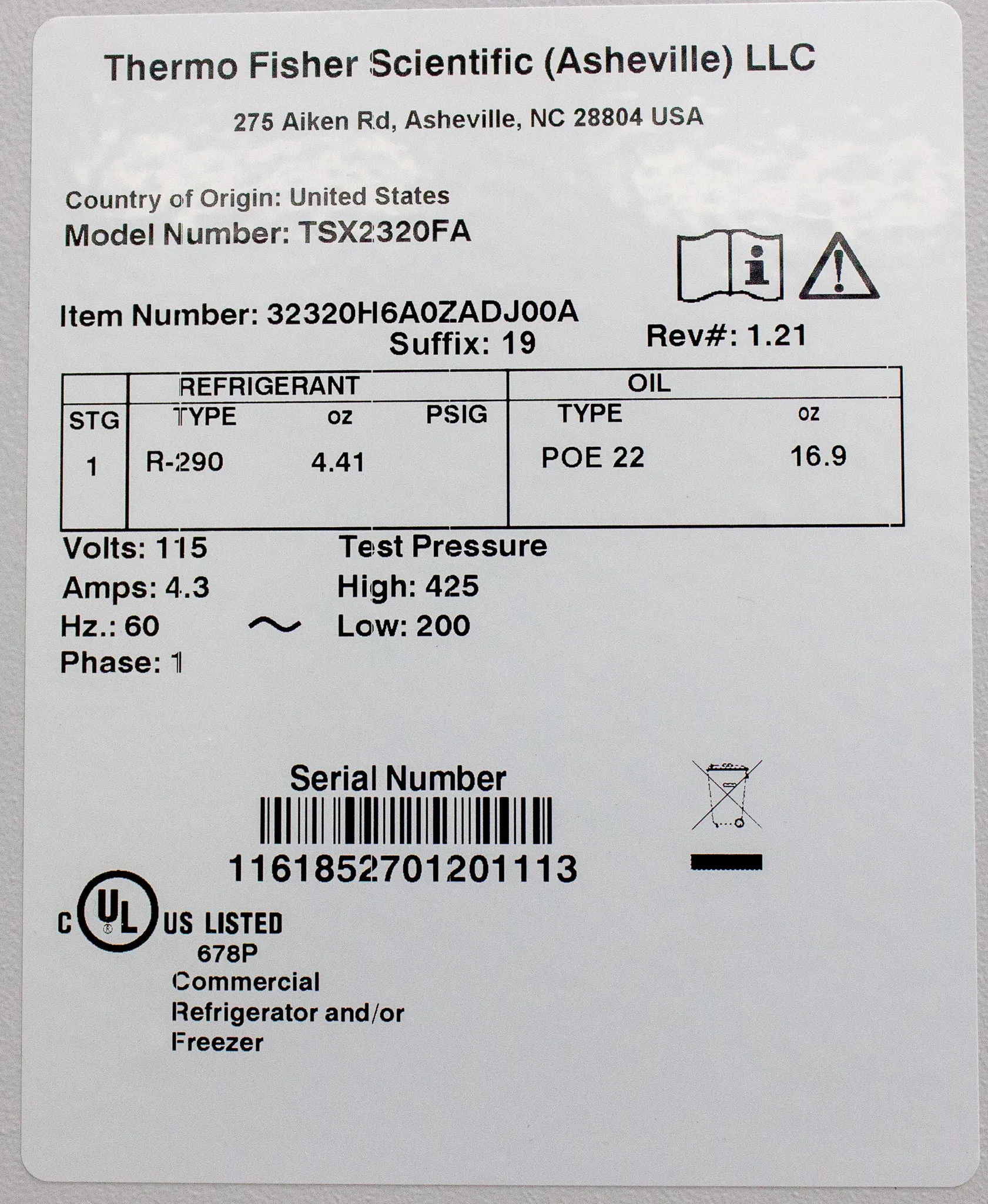 Thermo Scientific TSX2320FA High Performance -20C Manual Defrost Lab Freezer