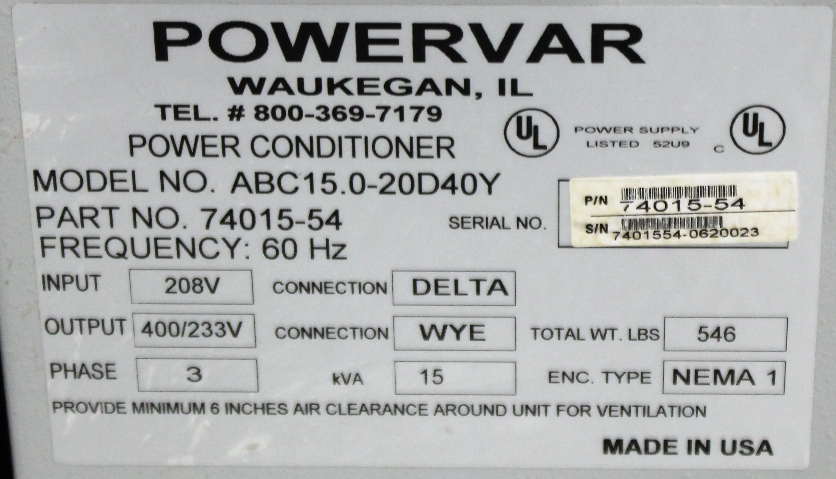 Powervar ABC15.0-20D40Y 15 kVA Transformer