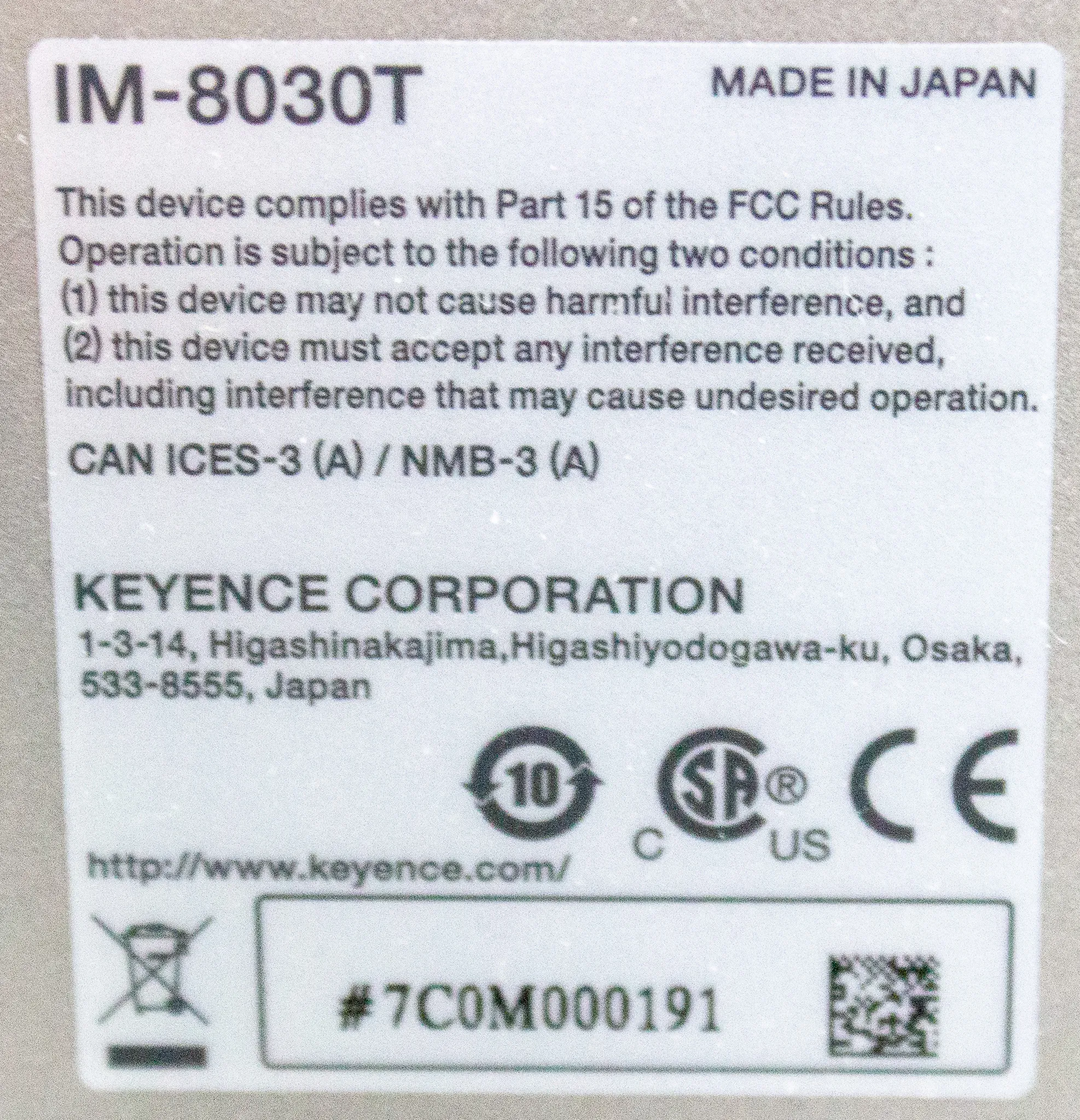 Keyence IM-8000 Series Image Dimension Measurement System IM-8030T w/ Controller