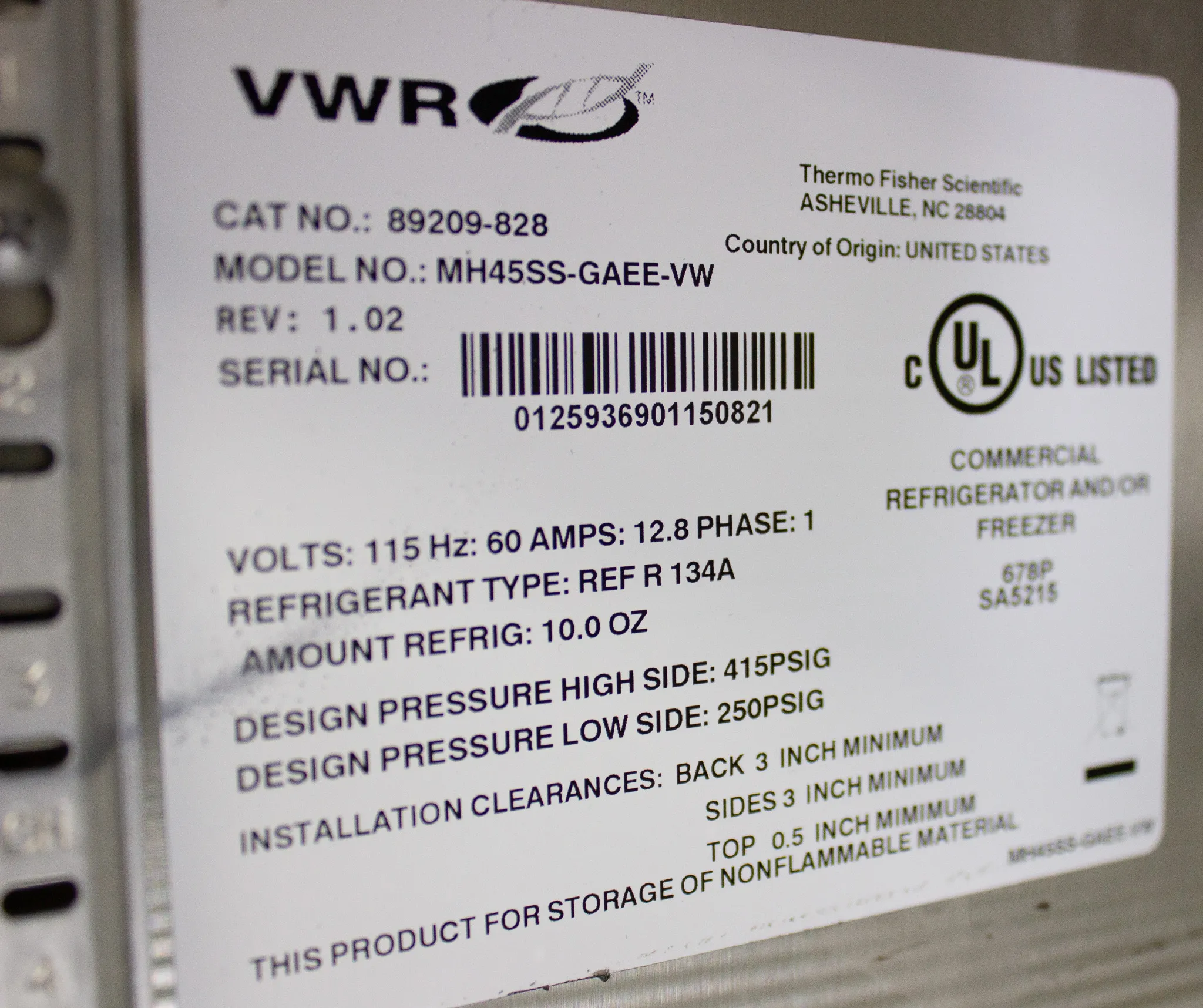 VWR Chromatography Refrigerator MH45SS-GAEE-VW