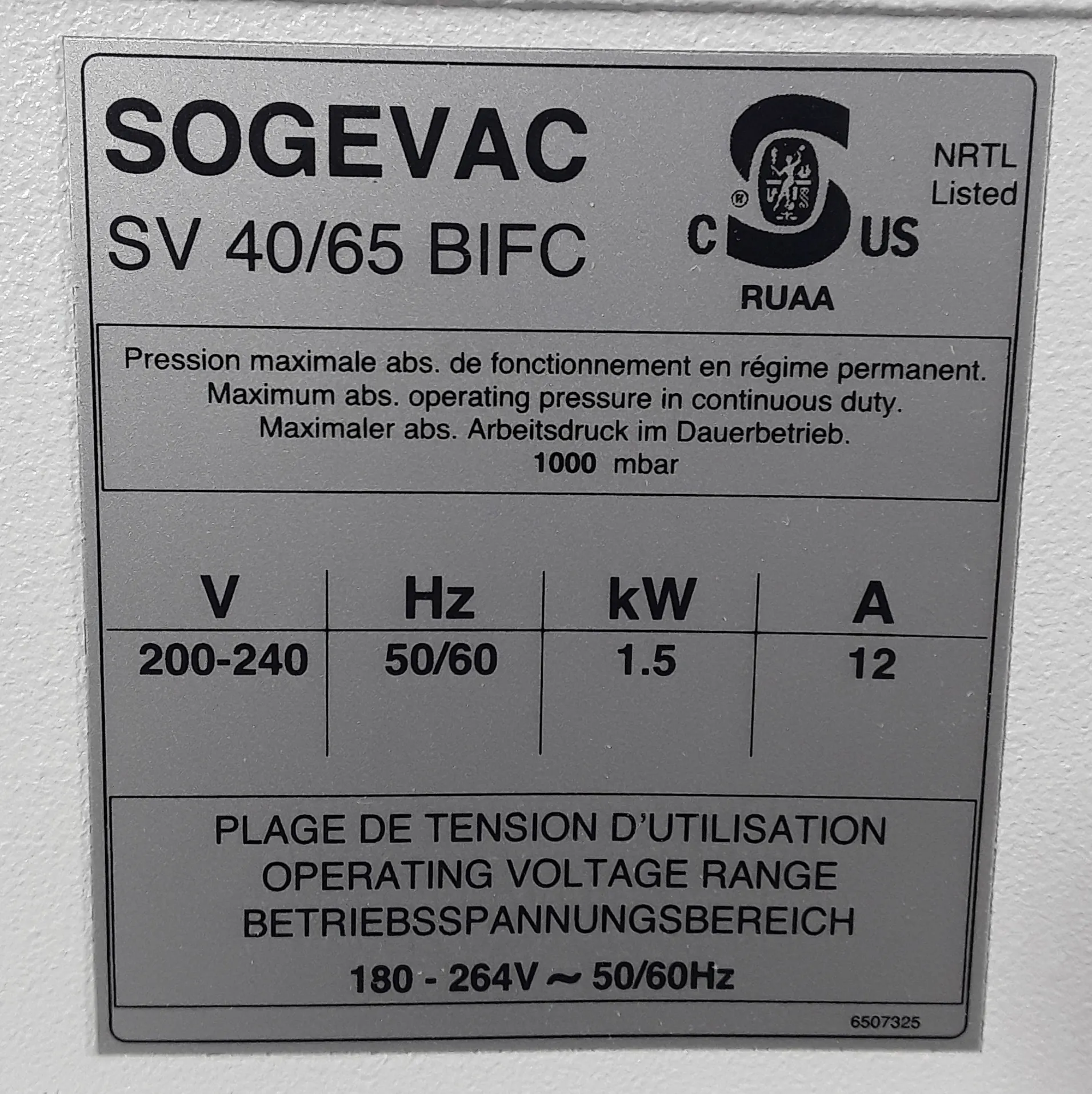 Leybold Sogevac SV40/65 BI FC Vacuum Pump