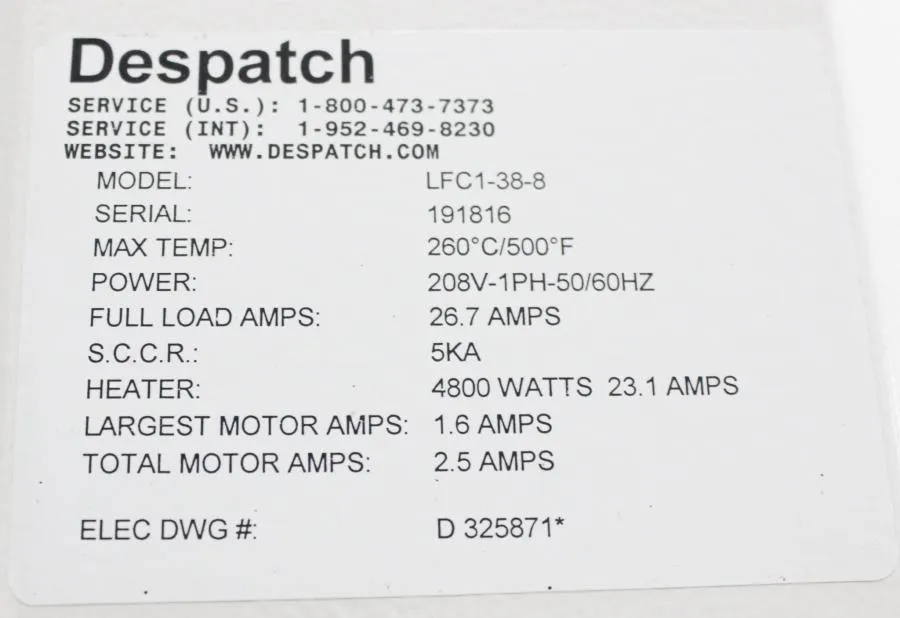 Despatch LFC1-38-8 Class A High Performance Benchtop Oven