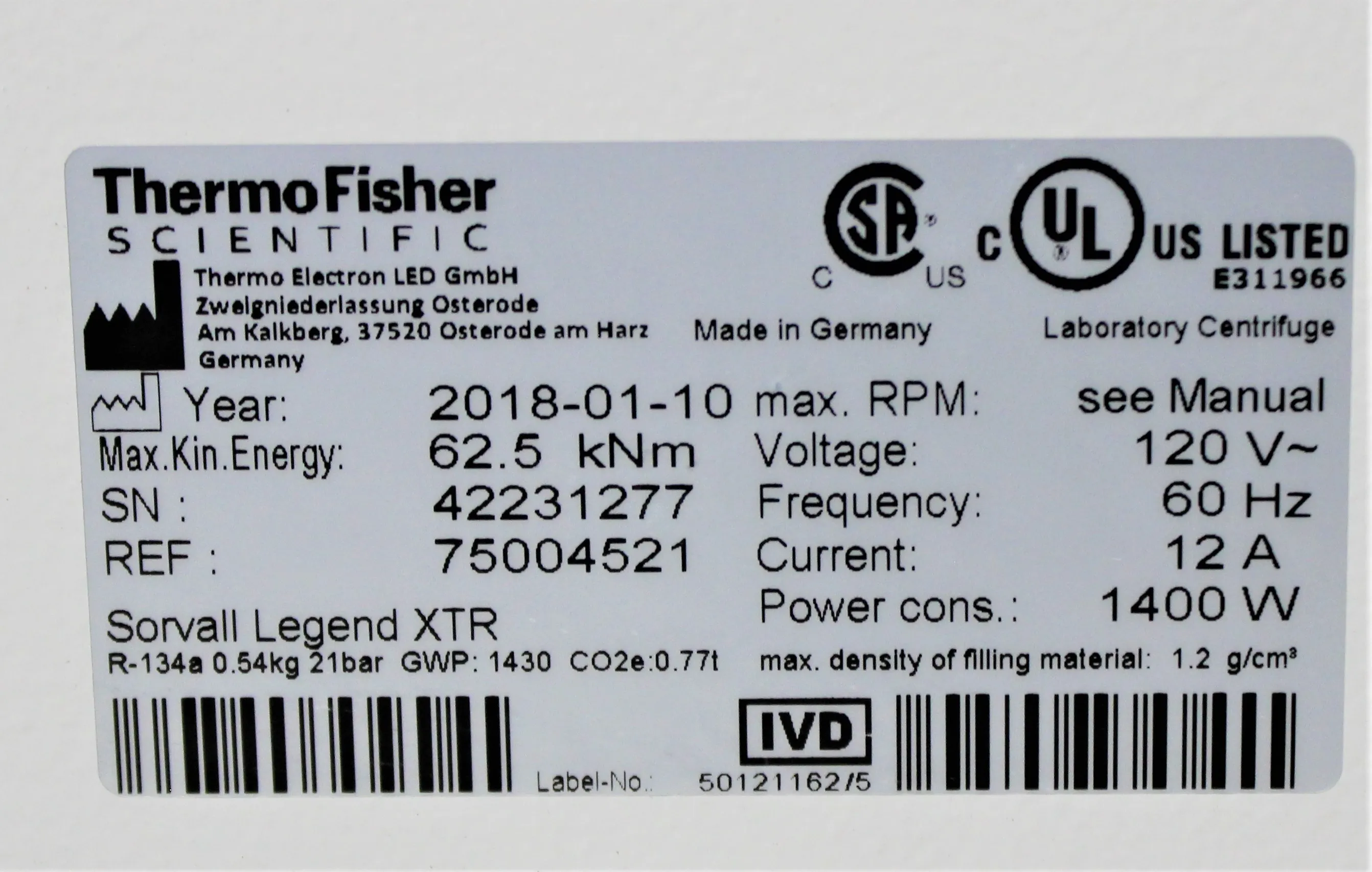 Thermo Fisher Benchtop Centrifuge 75004521 Refrigerated Centrifuge