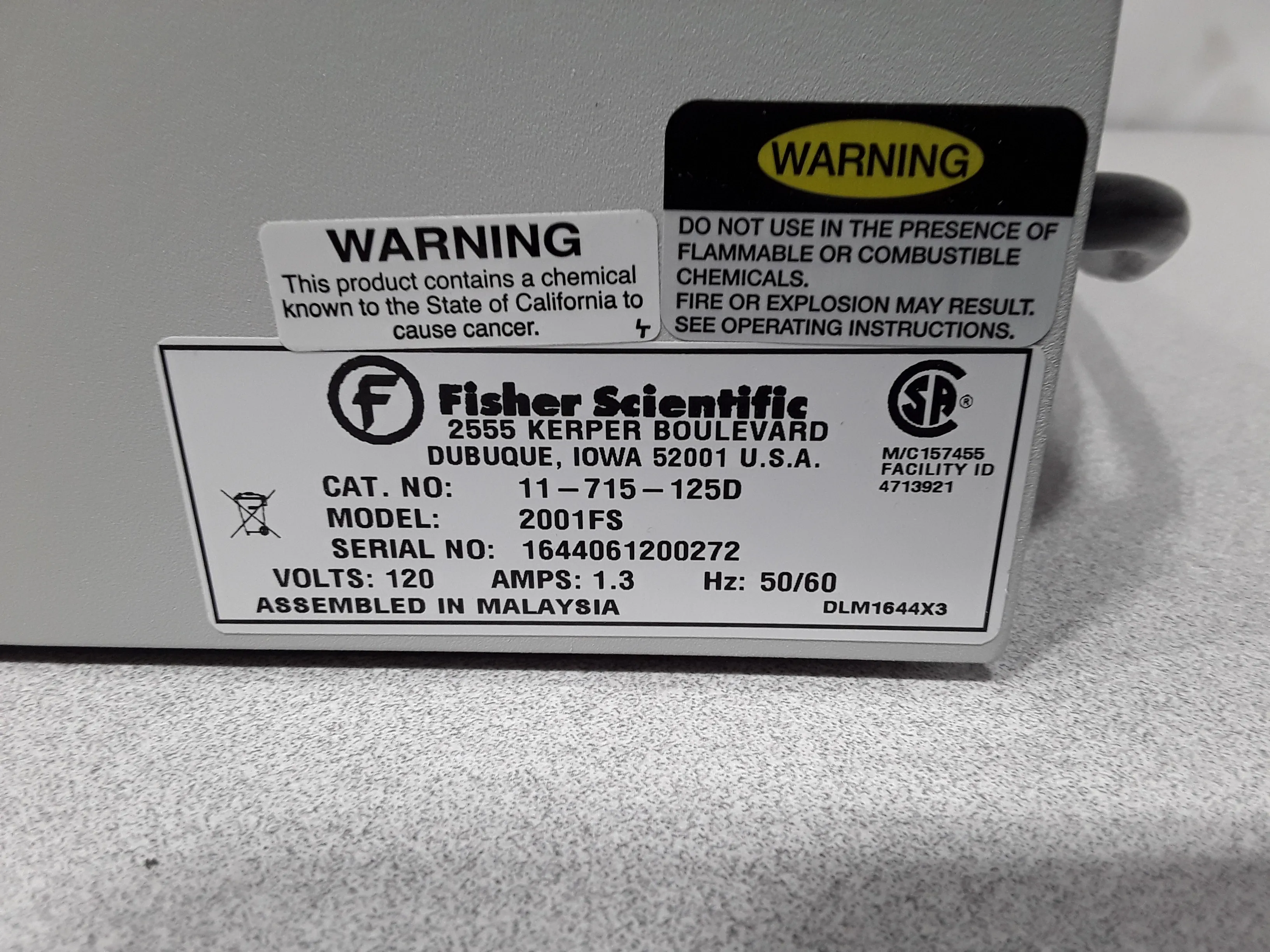 Fisher Scientific Isotemp 2001FS Digital Incubator 11-715-125D