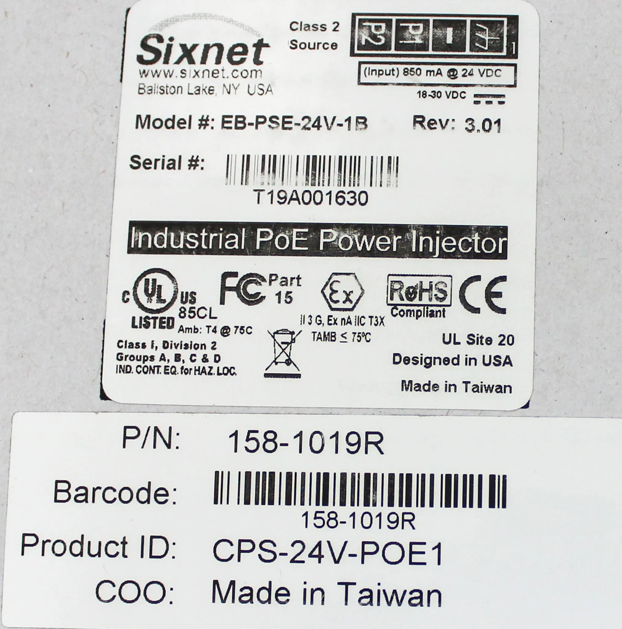 Sixnet EB-PSE-24V-1B Industrial PoE Power Injector & Motor Driver - Box with Parts