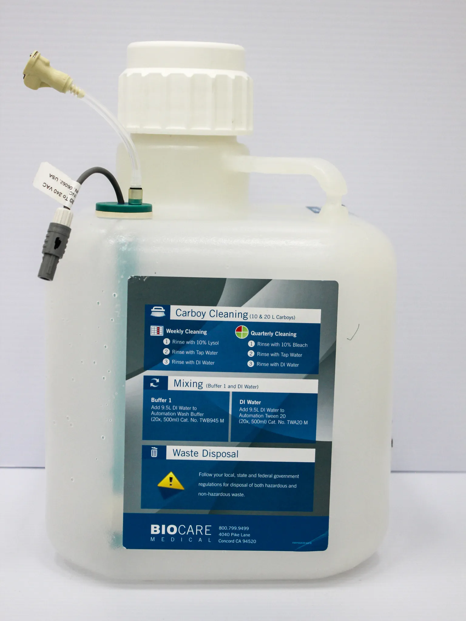 Biocare Medical Waste Carboy Assy, Buffer 2, 10L w/ Tubing and Float Sensor