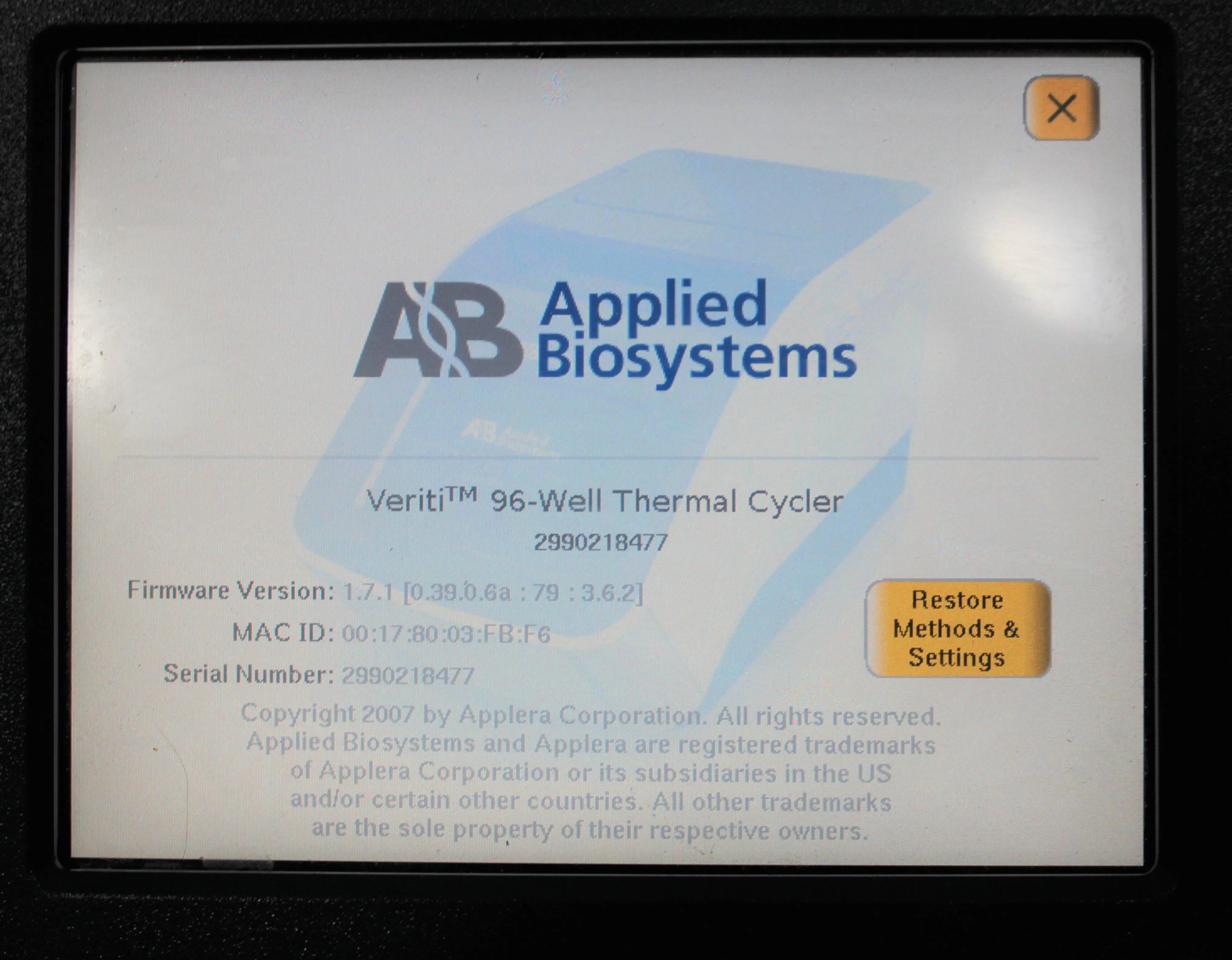 Used Applied Biosystems Veriti PCR Thermal Cycler 96-Well Fast Touch Screen