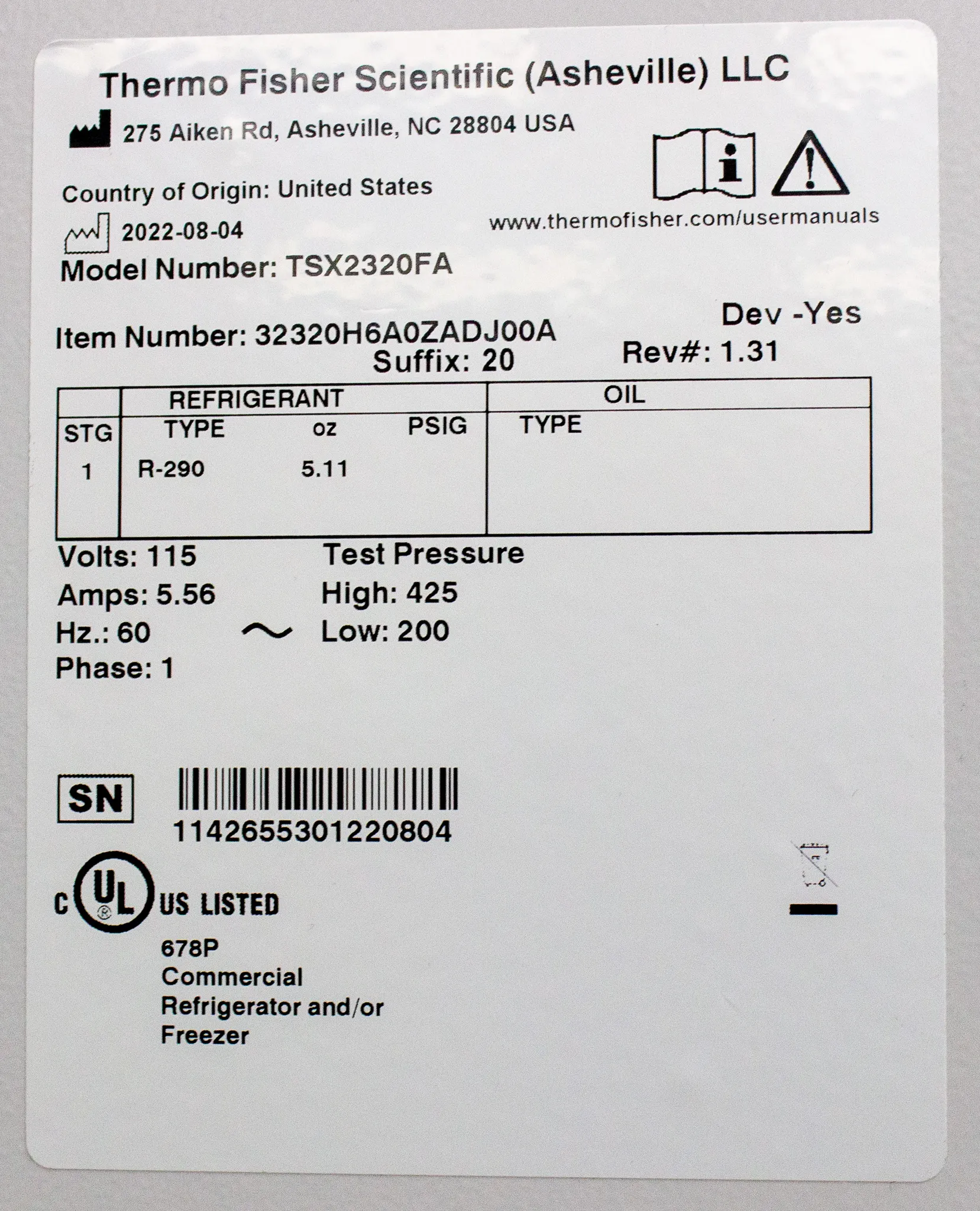 Thermo TSX Series High Performance -20C Manual Defrost Lab Freezer TSX2320FA