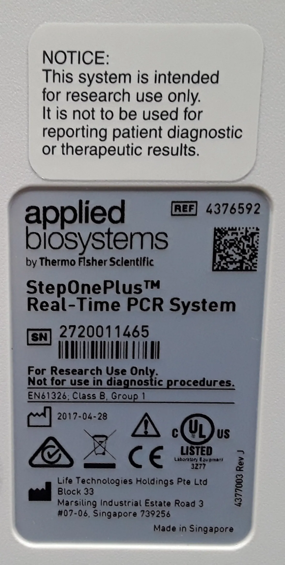 Applied Biosystems 4376592 StepOnePlus Real-Time PCR System Laboratory Equipment