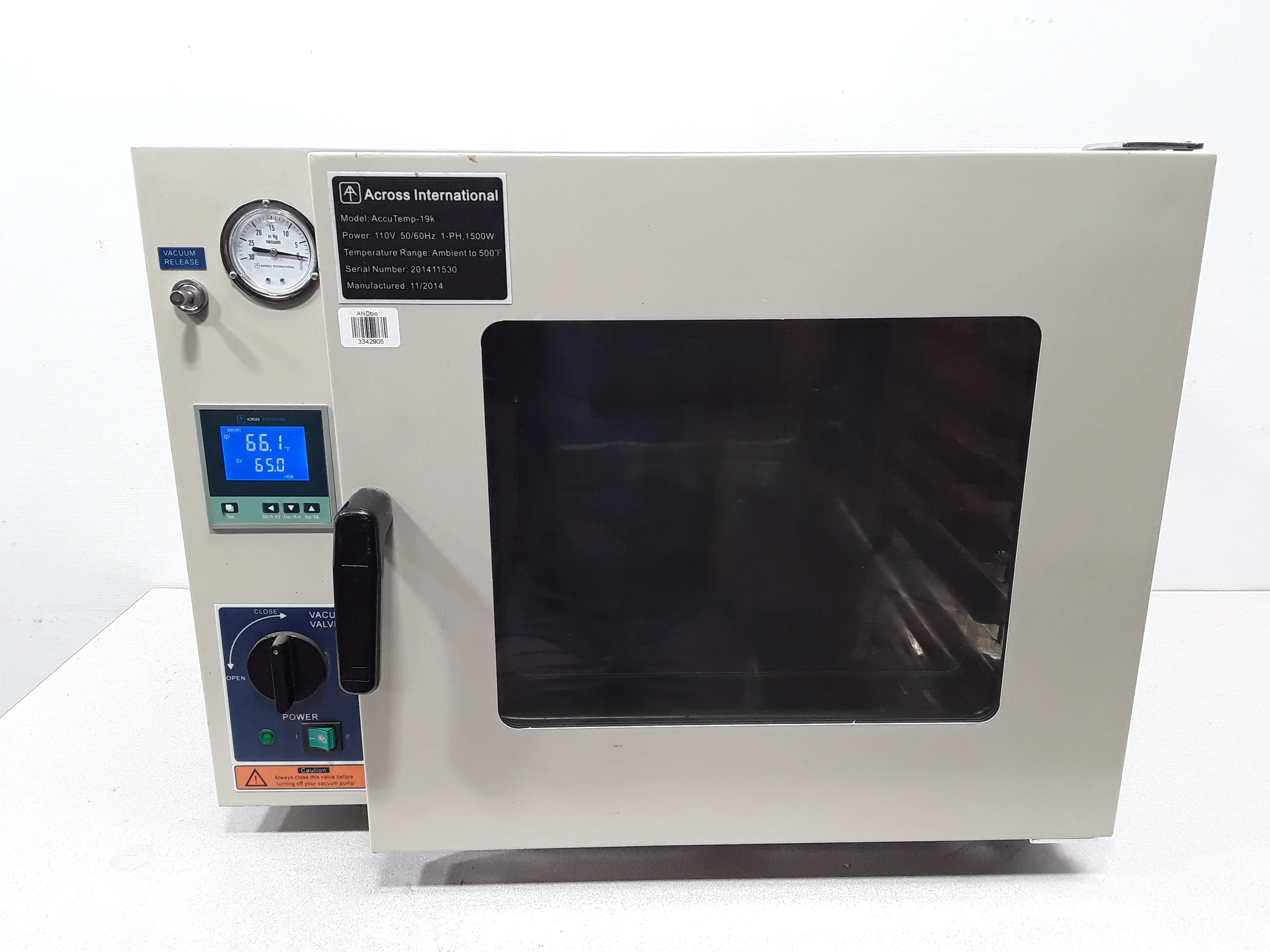 Across International Vacuum Oven AccuTemp-19K 120V 50/60Hz 1-PH 1500W Ambient to 500F Degrees